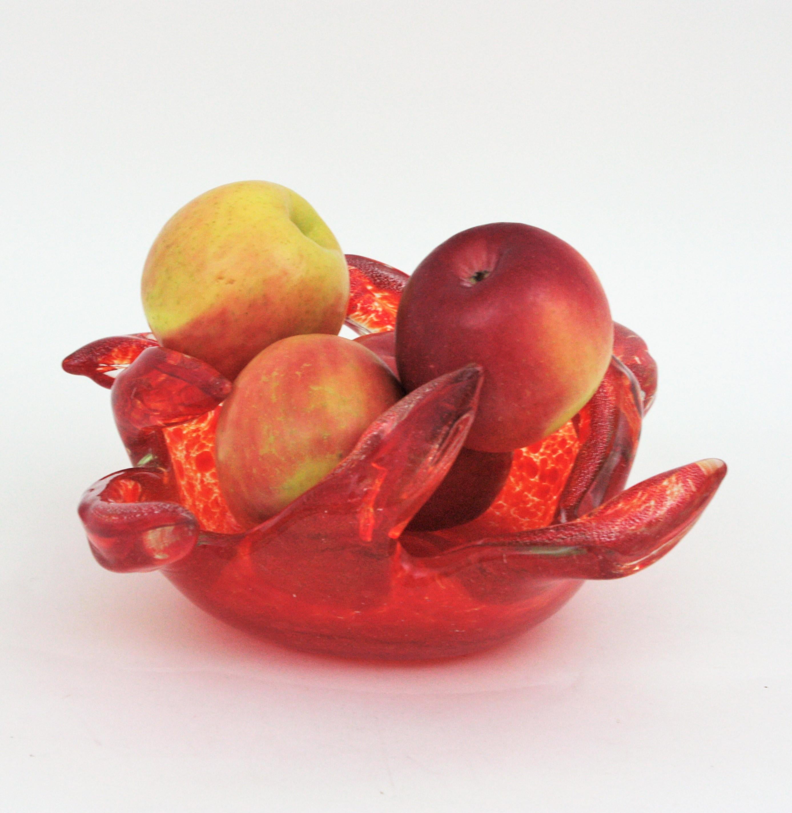 Barovier Toso Murano Orange Silver Flecks Art Glass Centerpiece Bowl  For Sale 4