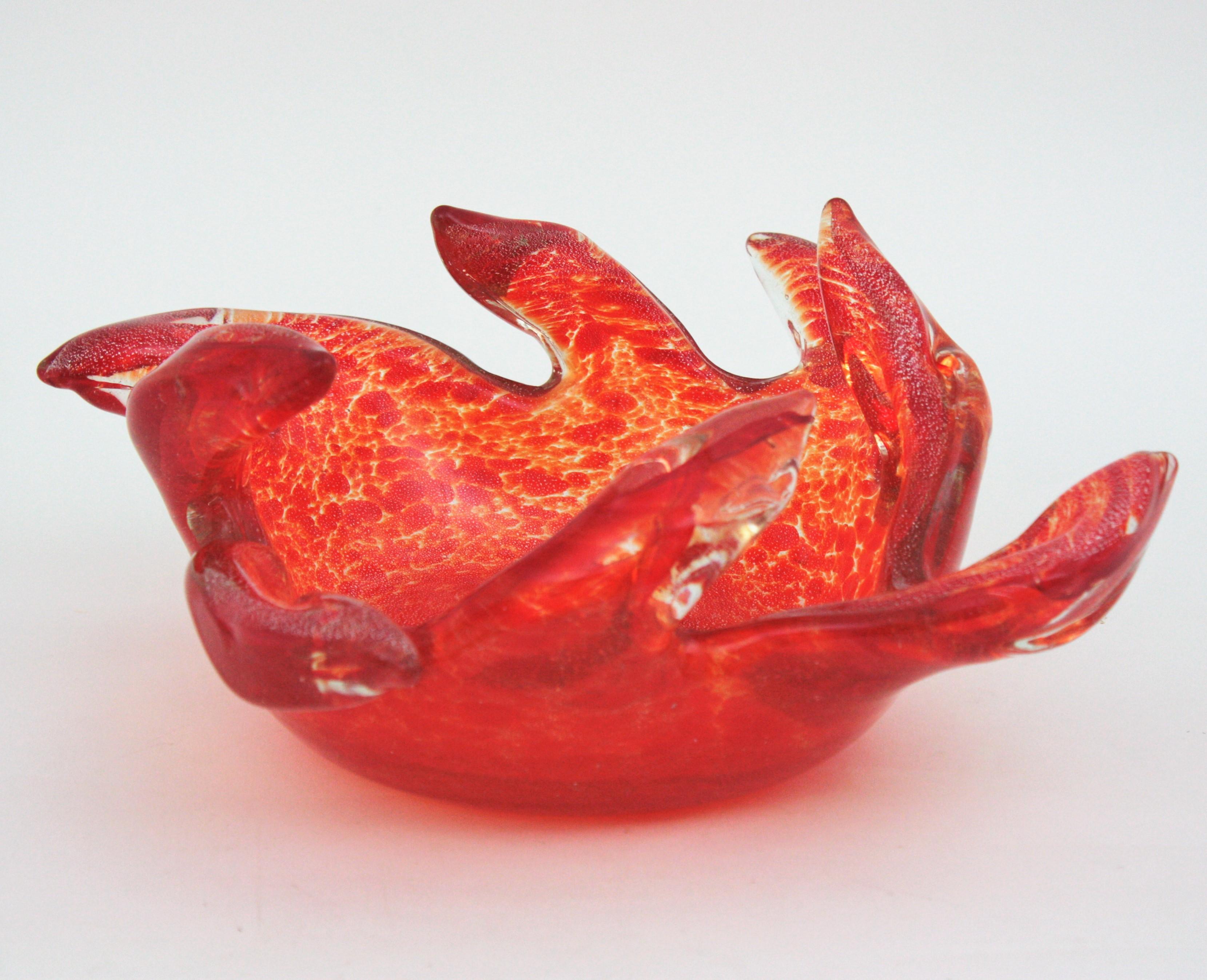Barovier Toso Murano Orange Silver Flecks Art Glass Centerpiece Bowl  For Sale 5
