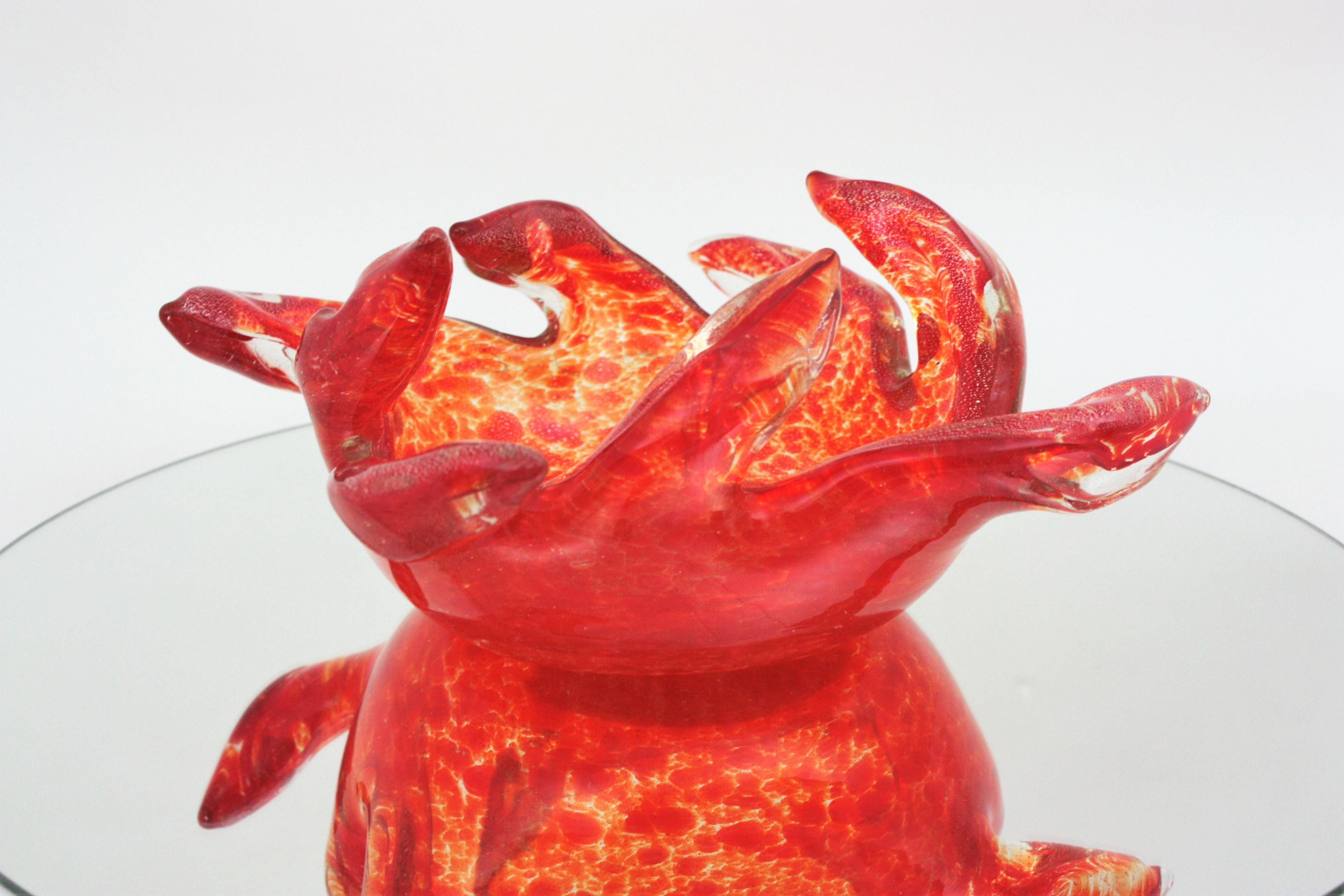 Barovier Toso Murano Orange Silver Flecks Art Glass Centerpiece Bowl (bol de centre de table en verre) en vente 7