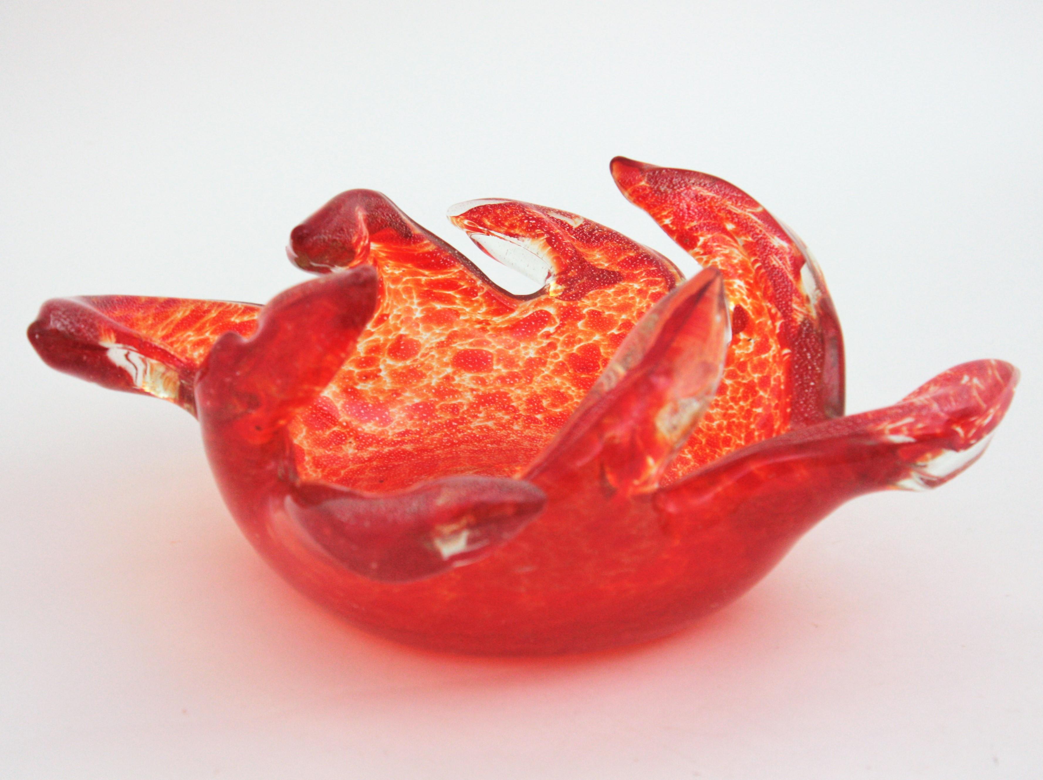 Barovier Toso Murano Orange Silver Flecks Art Glass Centerpiece Bowl  For Sale 9