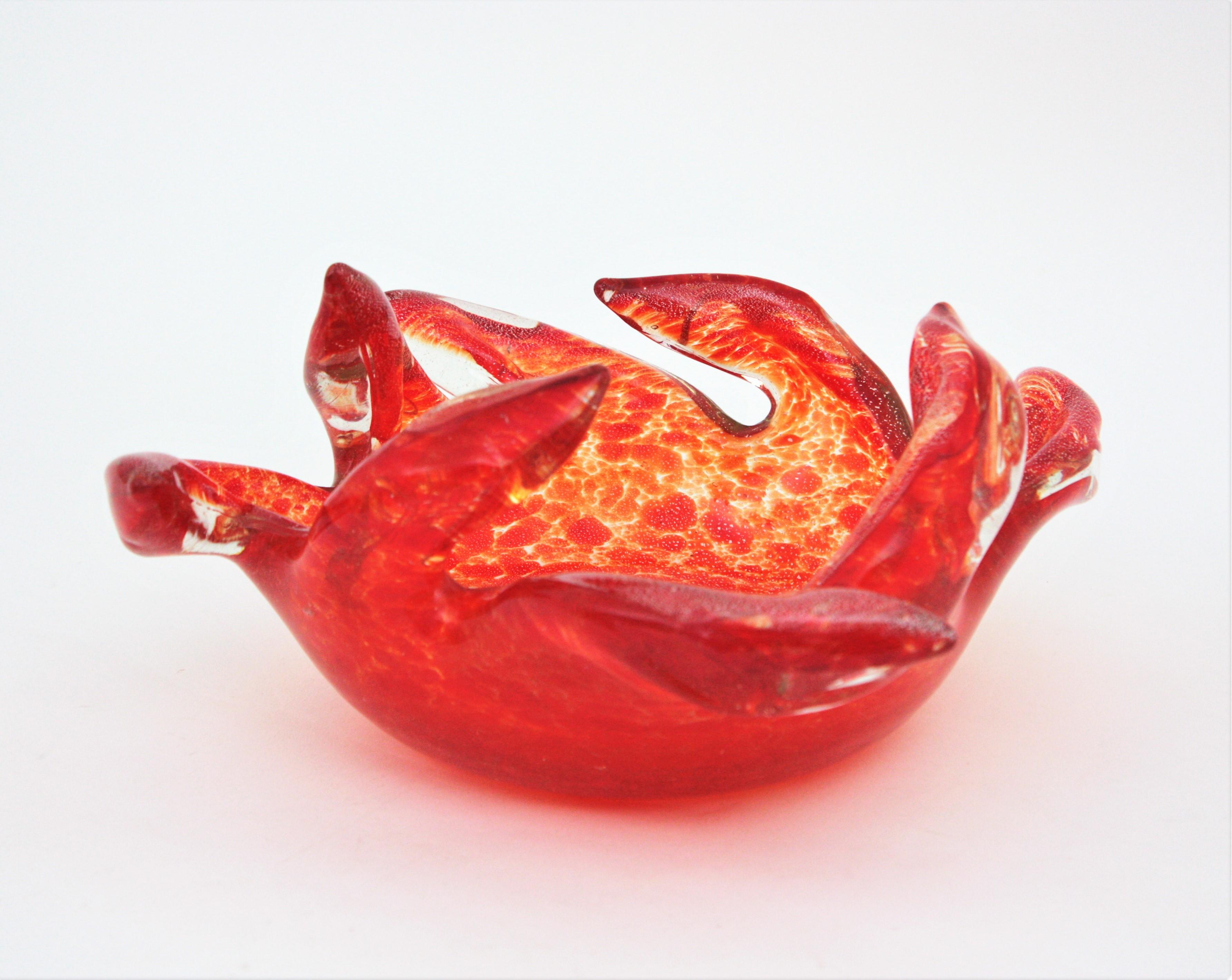 Barovier Toso Murano Orange Silver Flecks Art Glass Centerpiece Bowl  For Sale 10