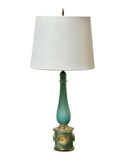 Barovier & Toso Murano glass lamp, c. 1960 Turquoise and Gold