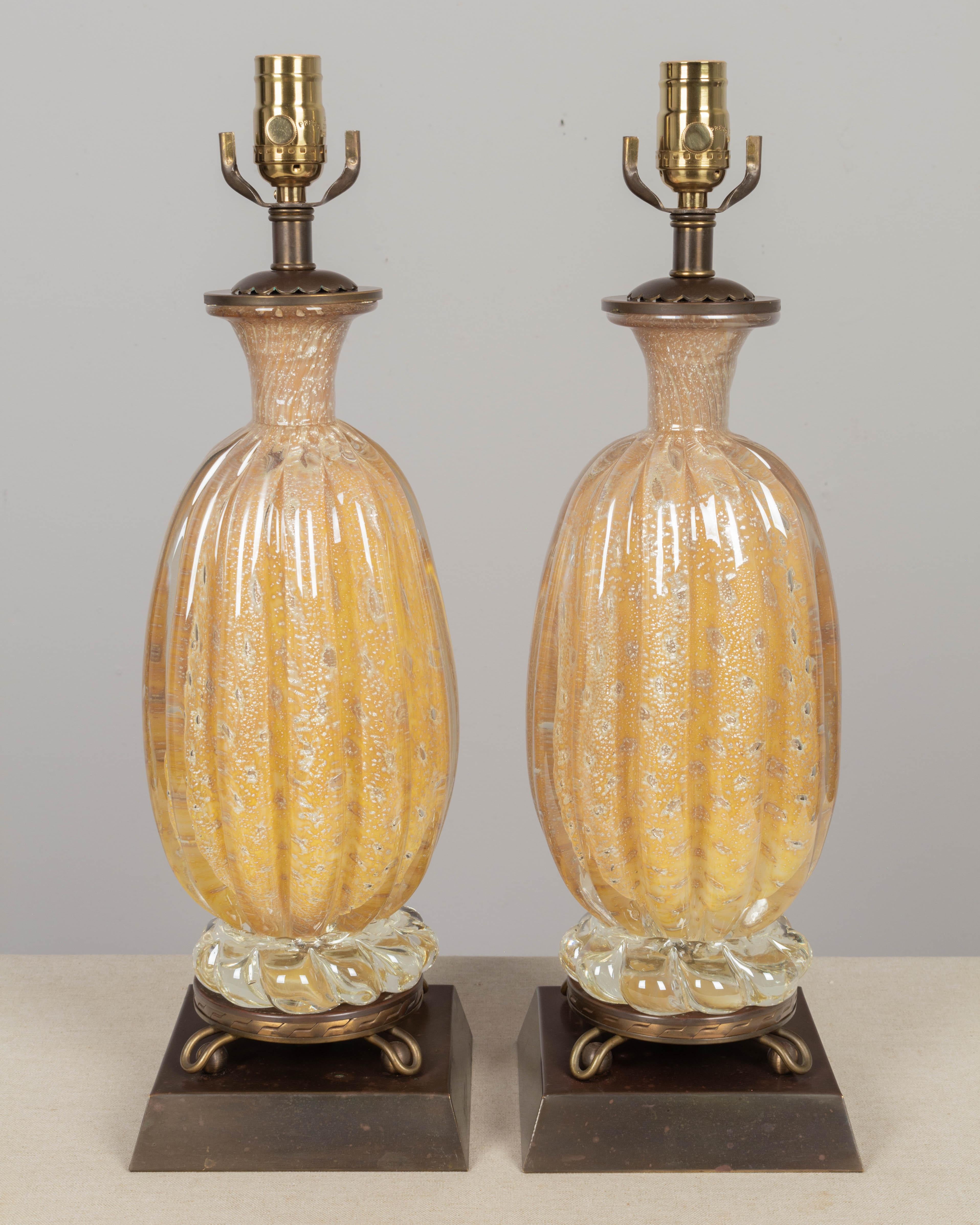 Mid-Century Modern Barovier & Toso Murano Glass Lamps Pair For Sale