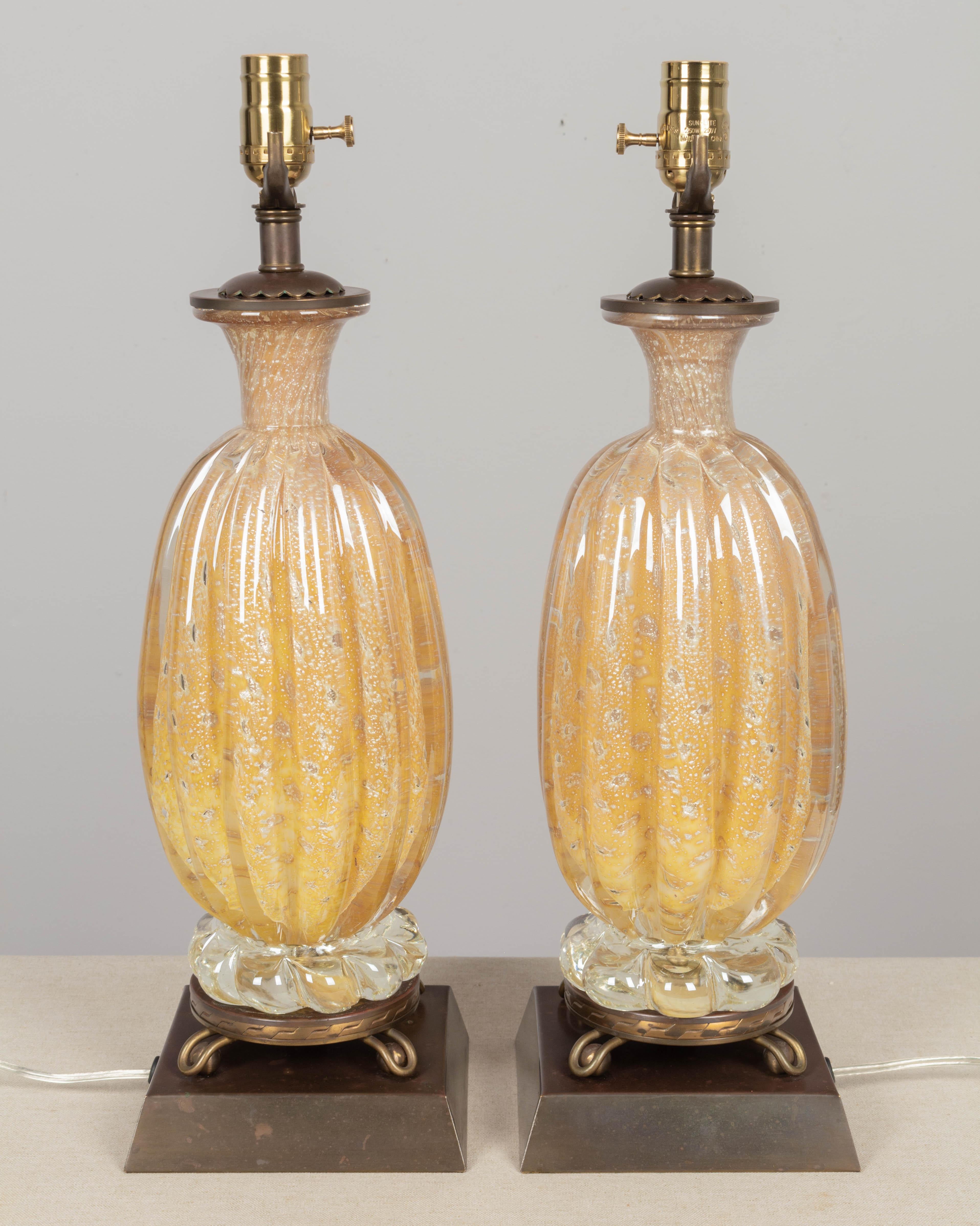 Italian Barovier & Toso Murano Glass Lamps Pair For Sale
