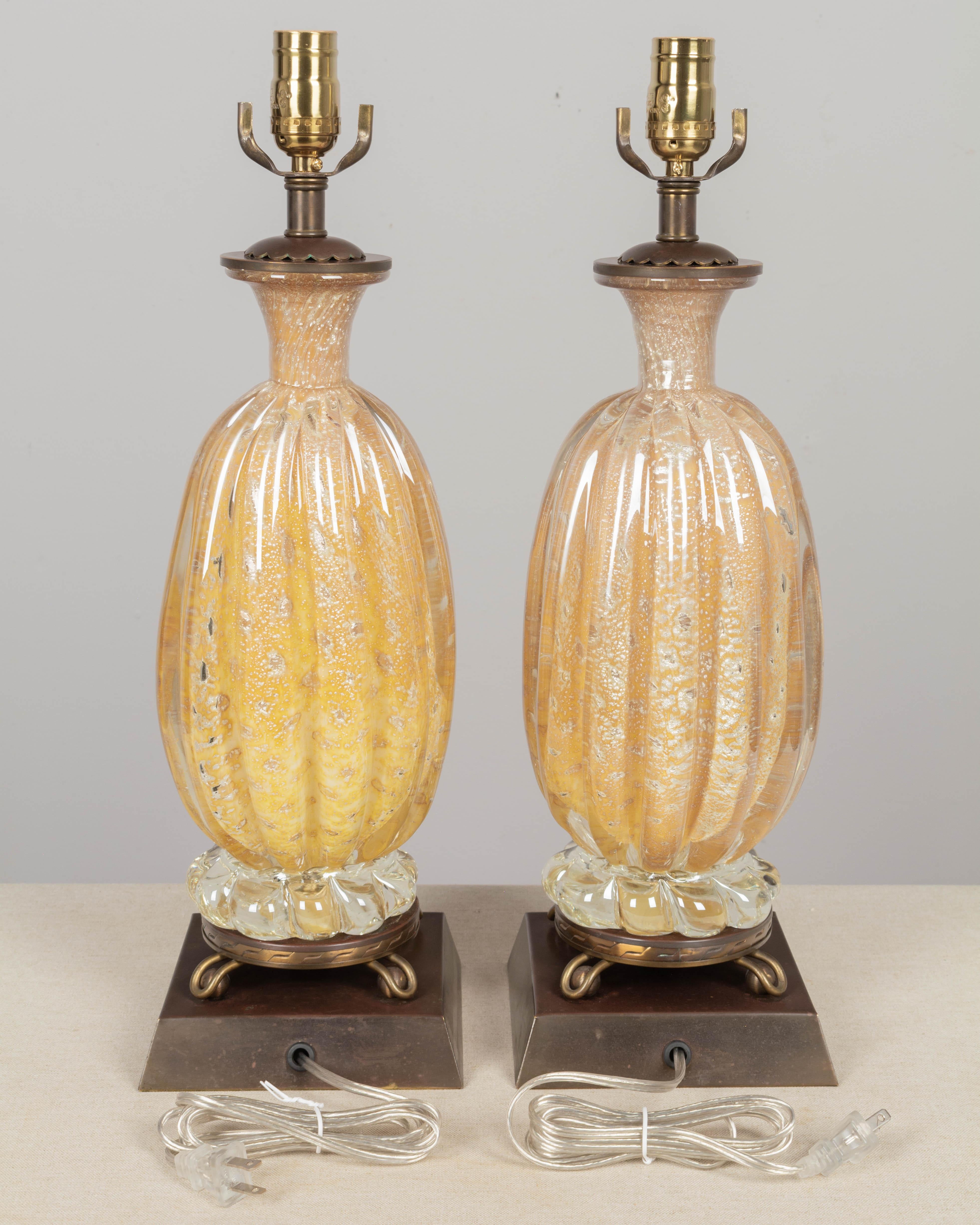 Hand-Crafted Barovier & Toso Murano Glass Lamps Pair For Sale
