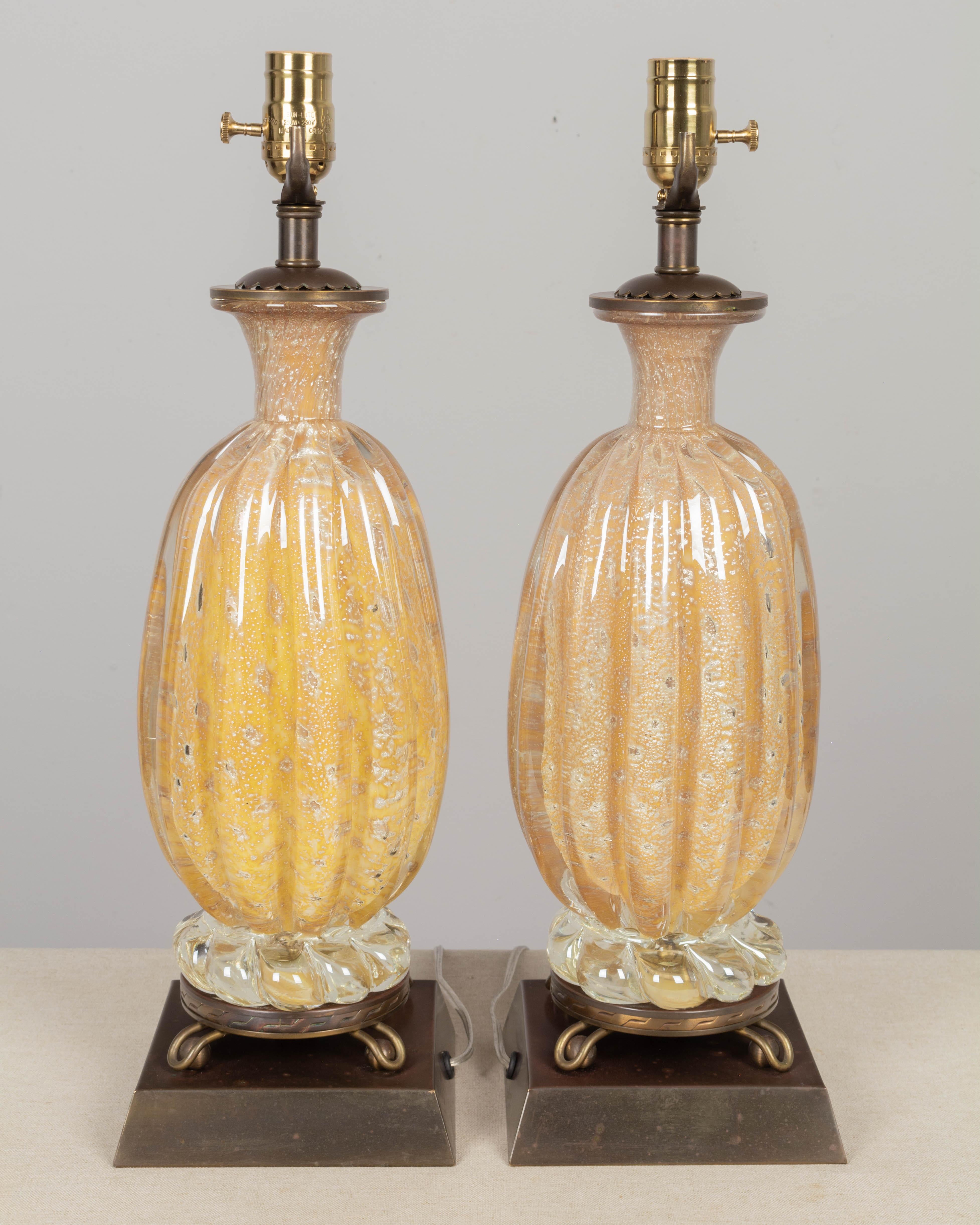 Barovier & Toso Murano Glass Lamps Pair In Good Condition For Sale In Winter Park, FL