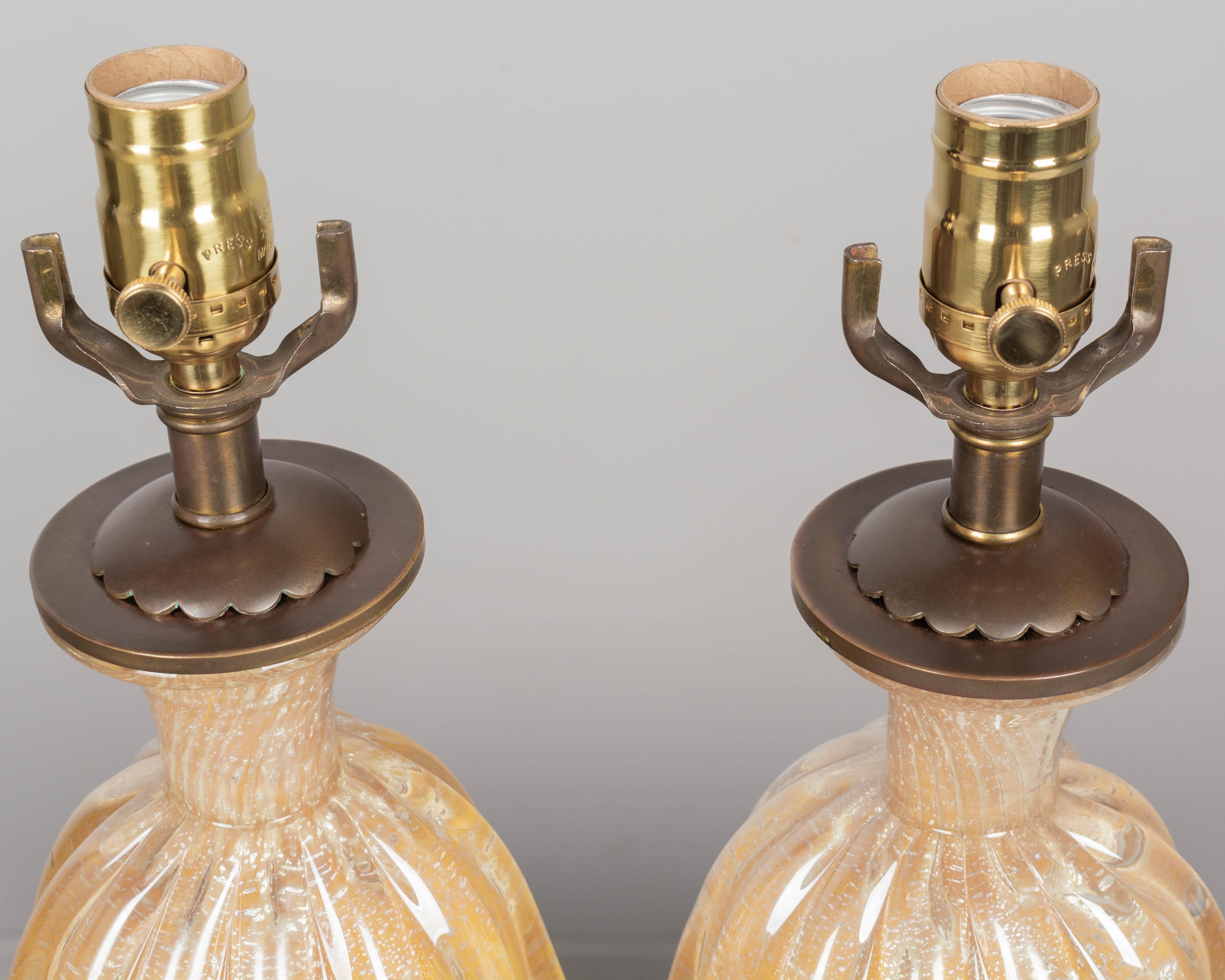 20th Century Barovier & Toso Murano Glass Lamps Pair For Sale
