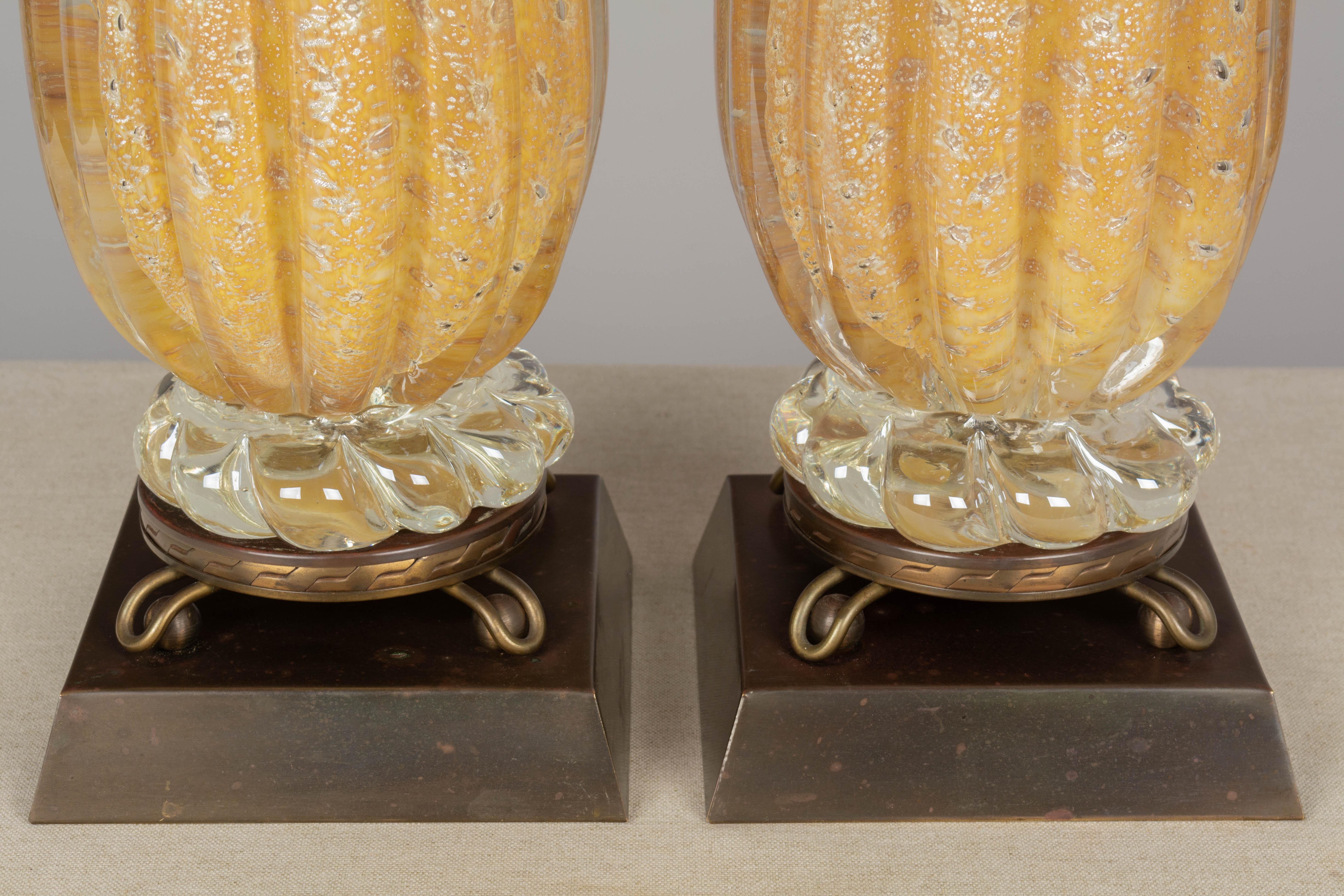 Brass Barovier & Toso Murano Glass Lamps Pair For Sale