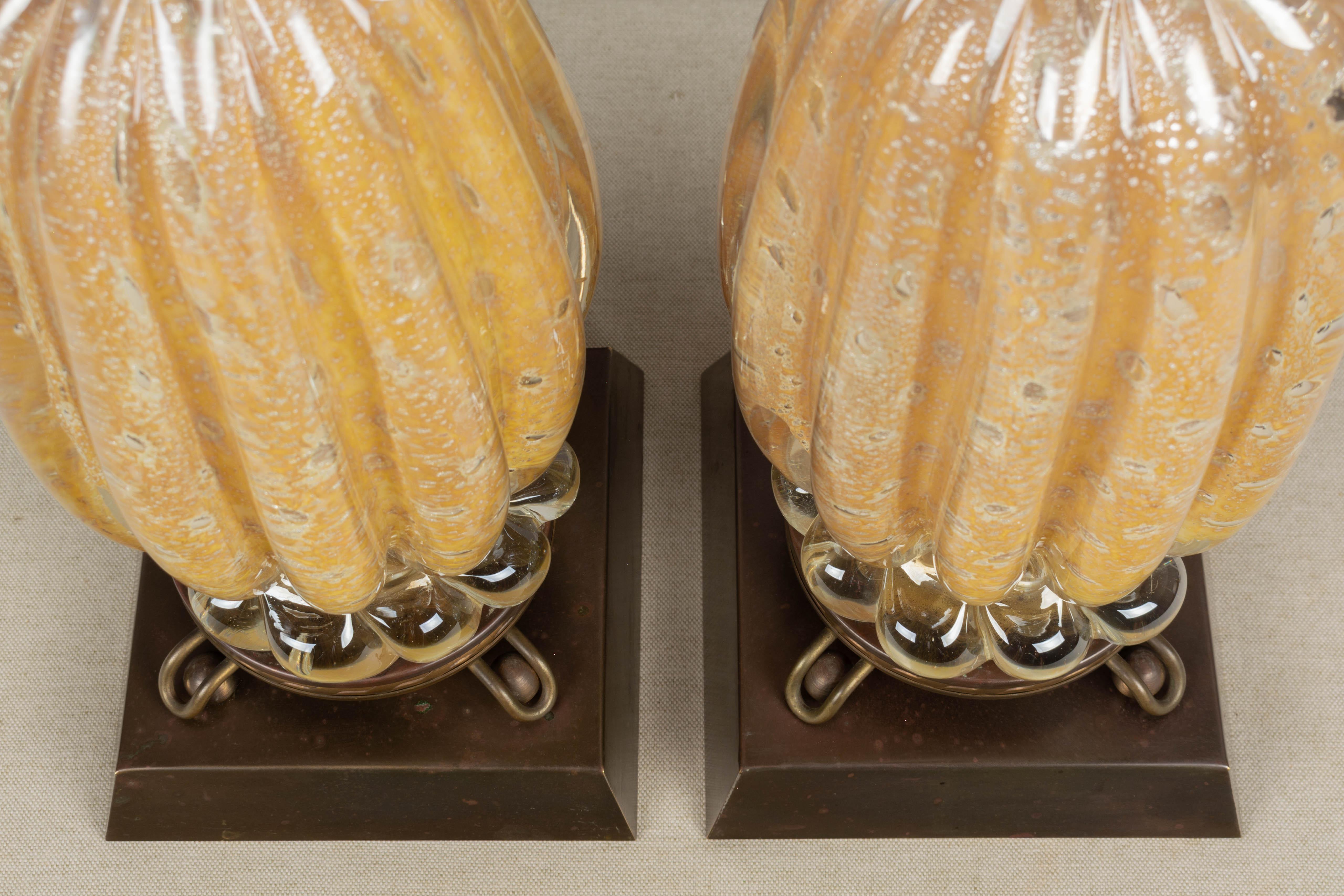 Barovier & Toso Murano Glass Lamps Pair For Sale 1