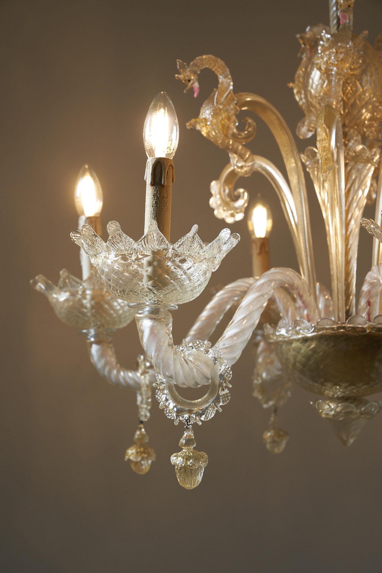Hand-Crafted Barovier & Toso Murano Glass Sea Horse Chandelier, Circa 1900 For Sale