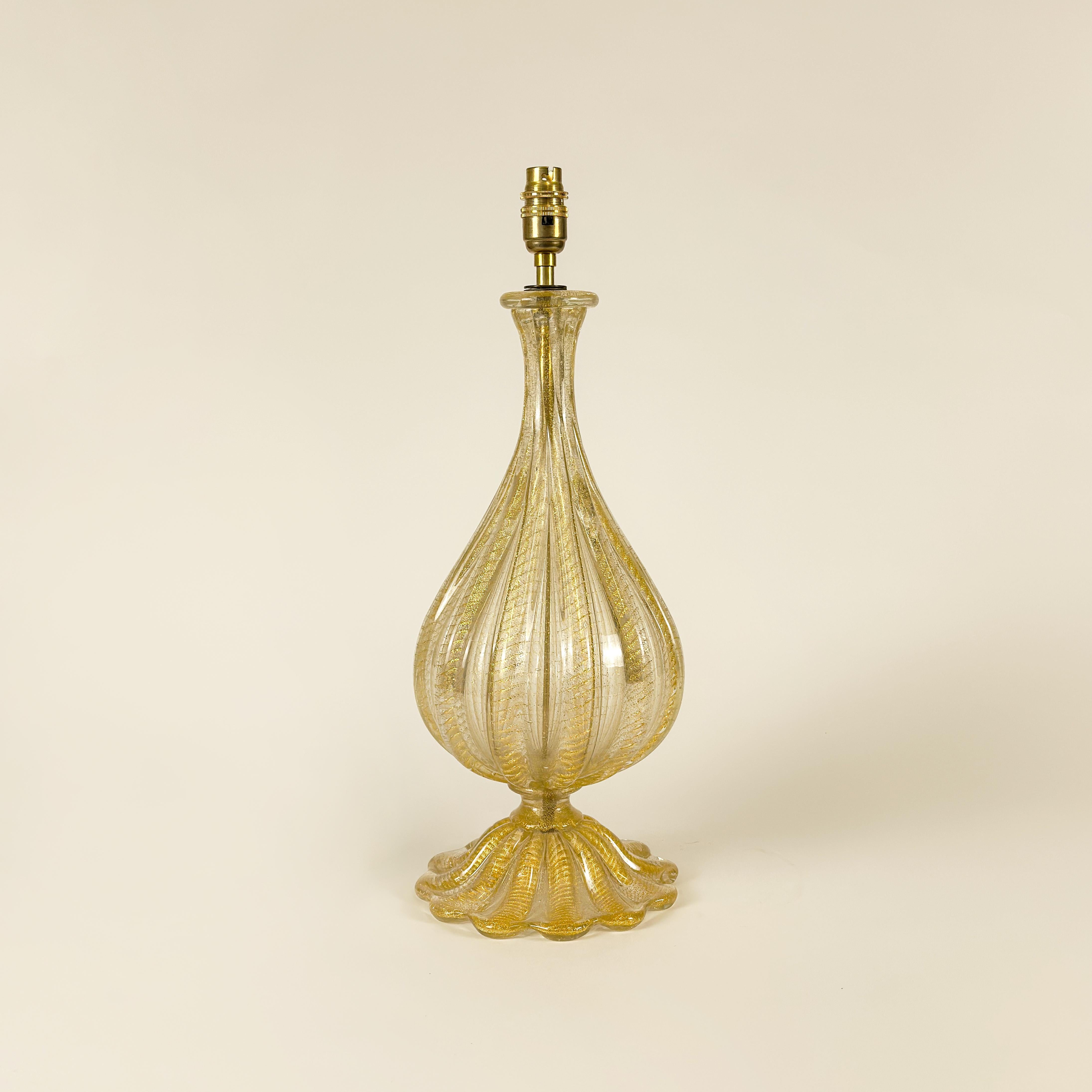 Barovier & Toso Gold Murano Glass Lamp c.1950 Italy 3