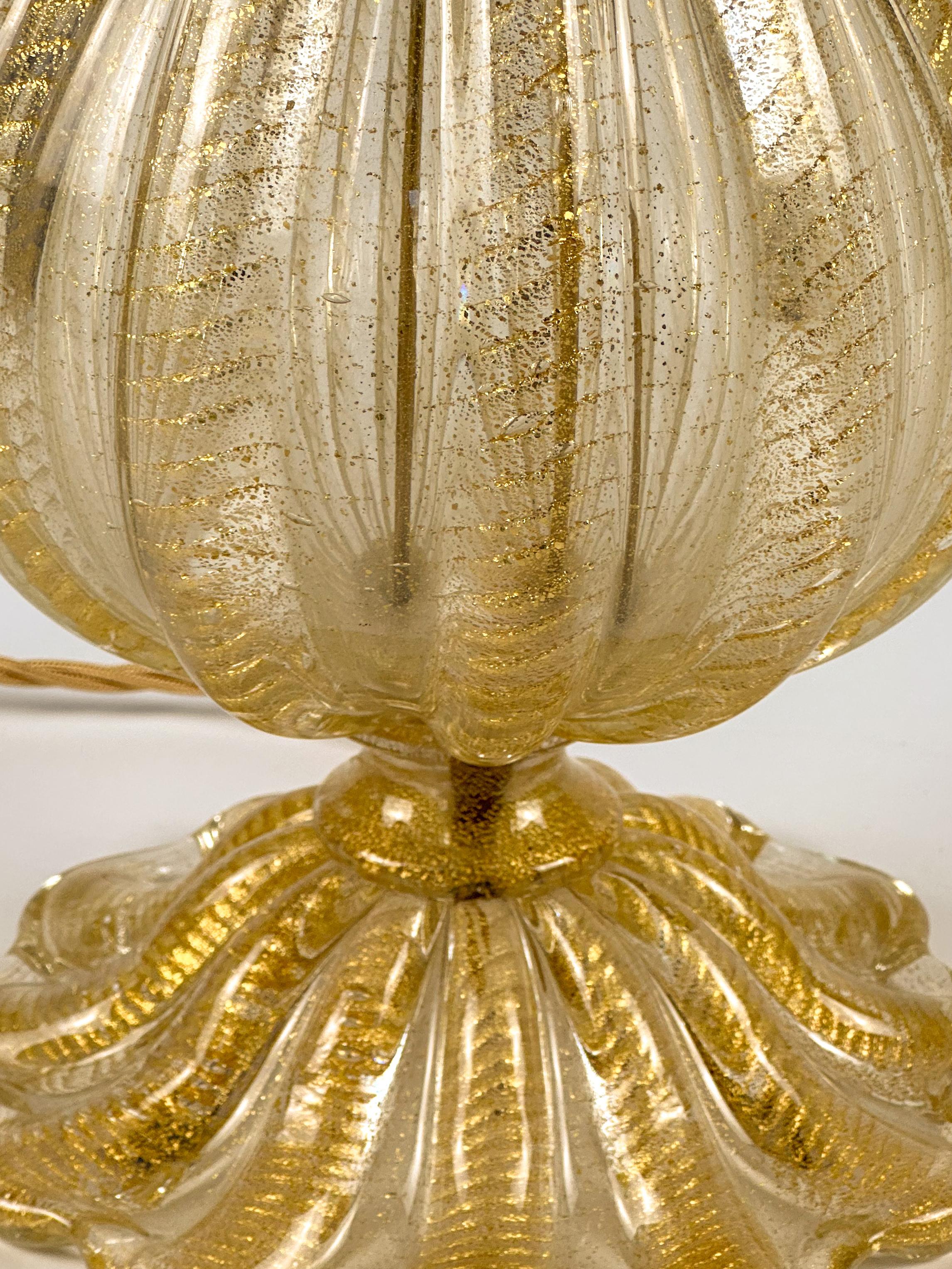Italian Barovier & Toso Gold Murano Glass Lamp c.1950 Italy