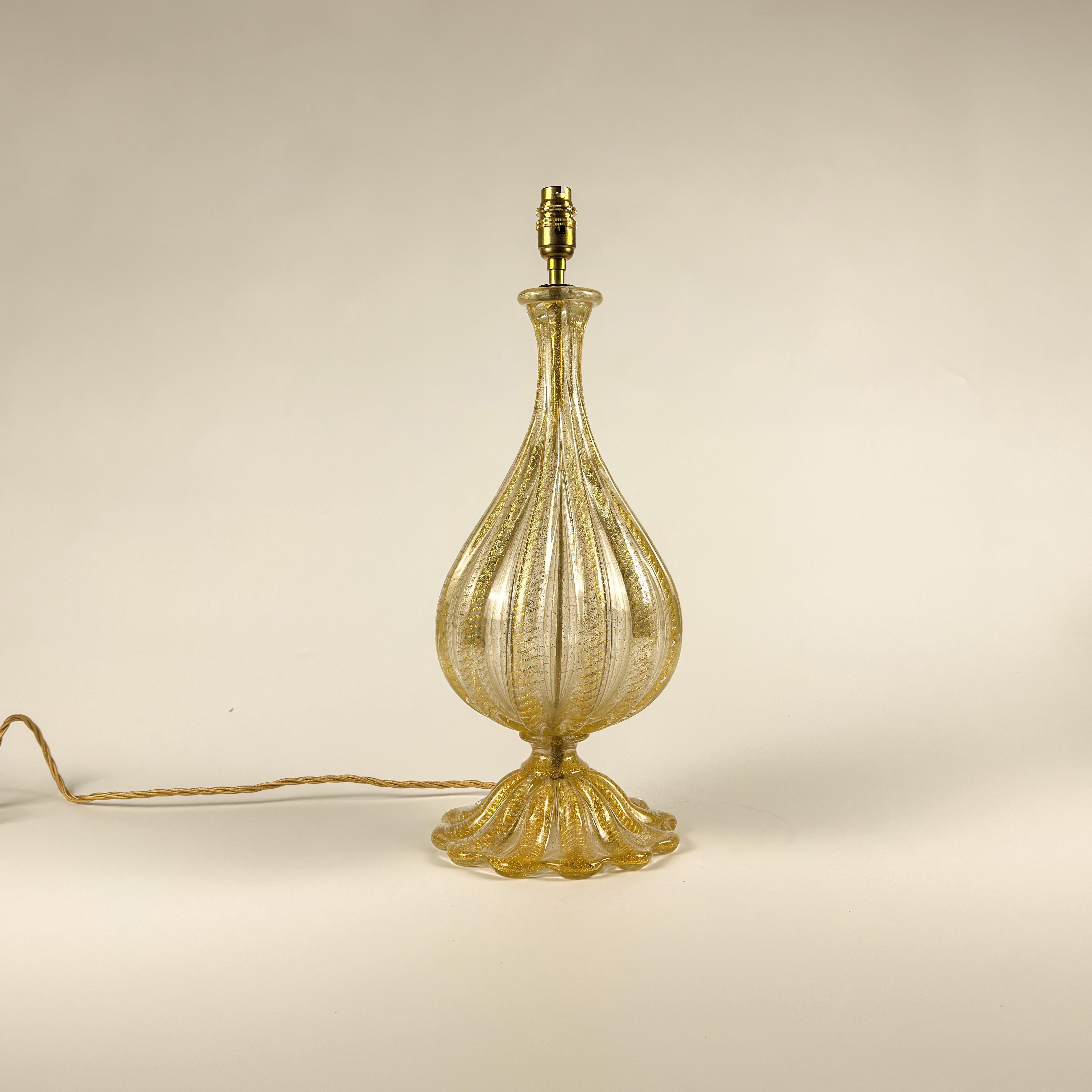 Hand-Crafted Barovier & Toso Gold Murano Glass Lamp c.1950 Italy