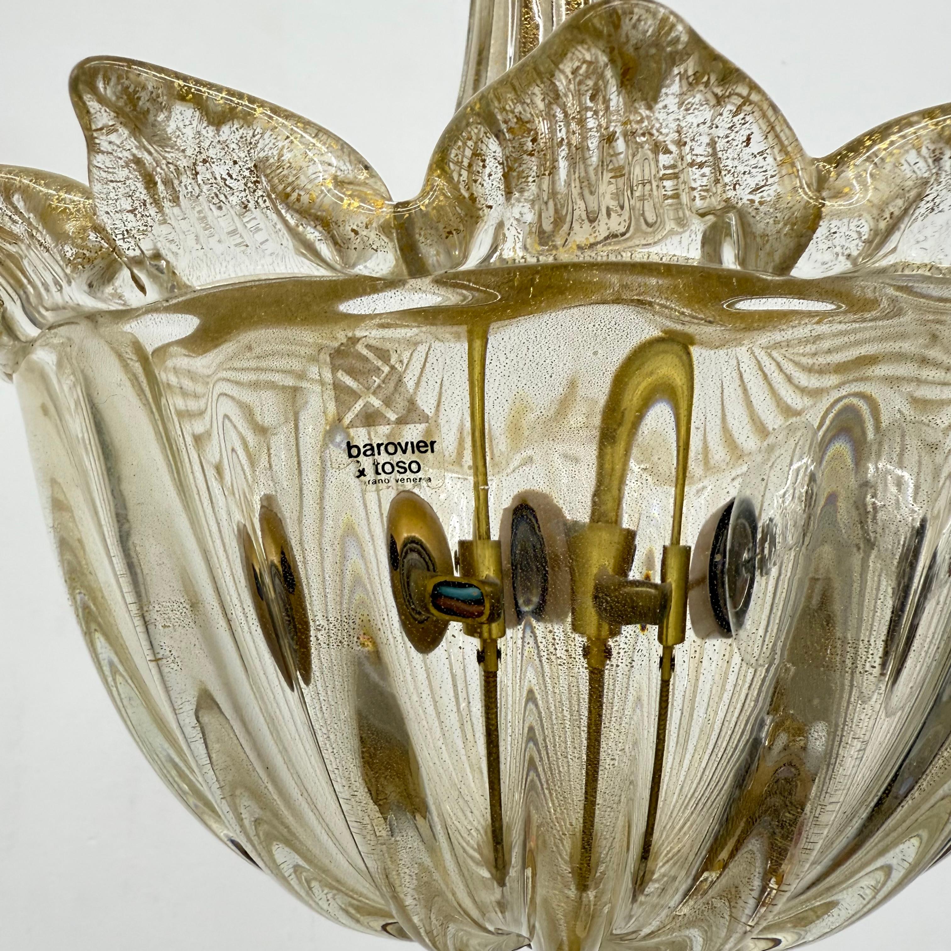 Lampada a sospensione in vetro di Murano e oro di Barovier&Toso , anni '70 in vendita 5