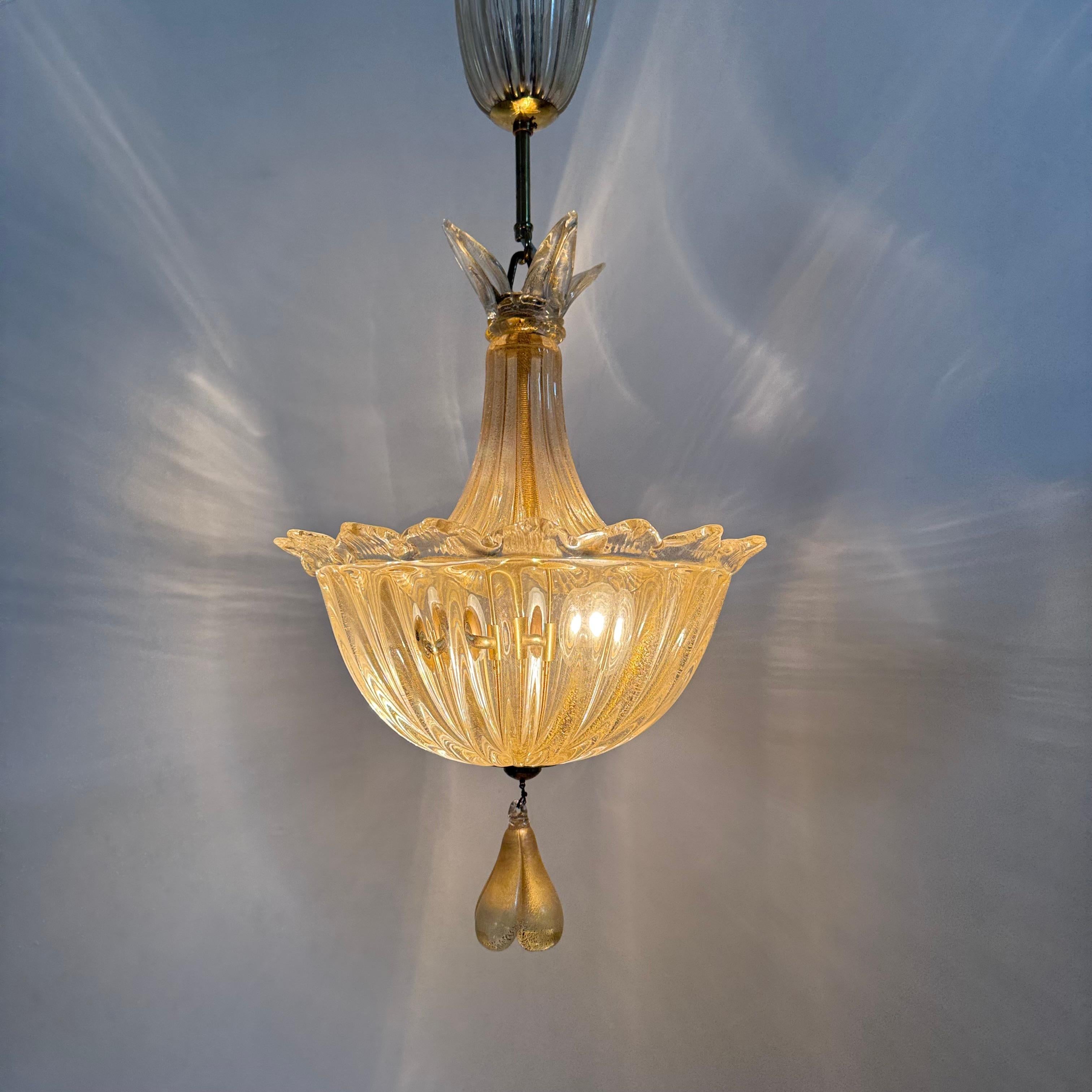 Lampada a sospensione in vetro di Murano e oro di Barovier&Toso , anni '70 in vendita 11