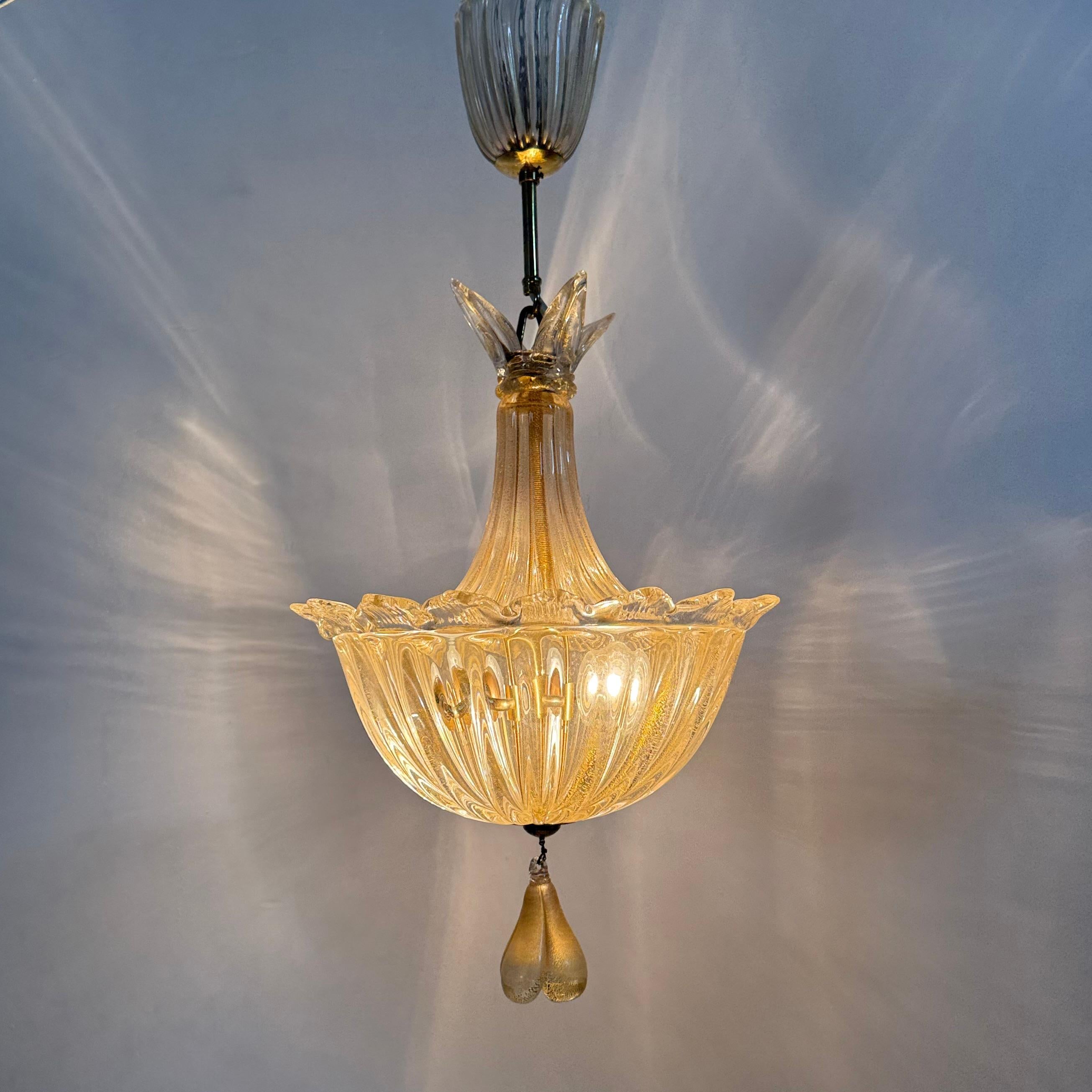 Lampada a sospensione in vetro di Murano e oro di Barovier&Toso , anni '70 in vendita 12