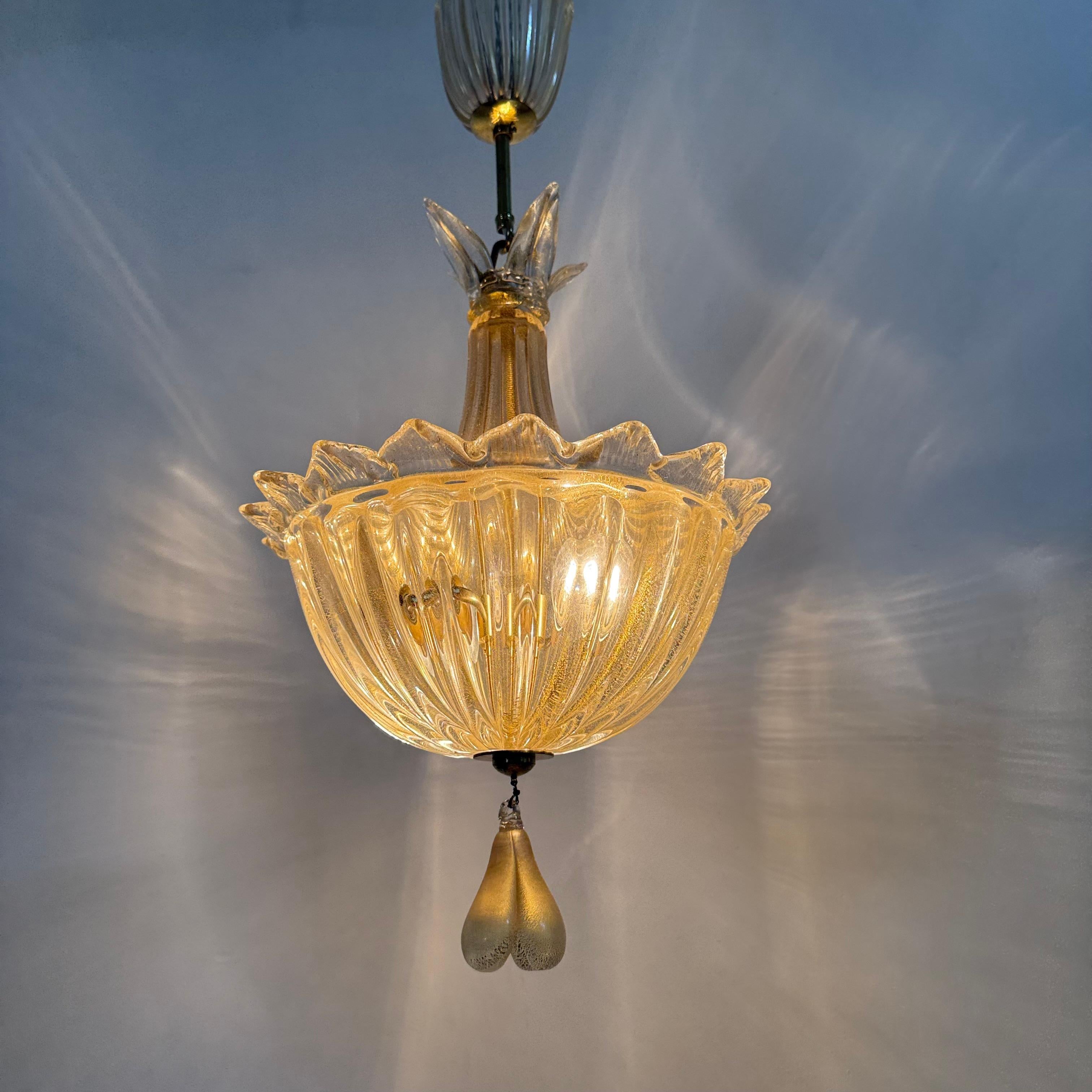 Lampada a sospensione in vetro di Murano e oro di Barovier&Toso , anni '70 in vendita 13