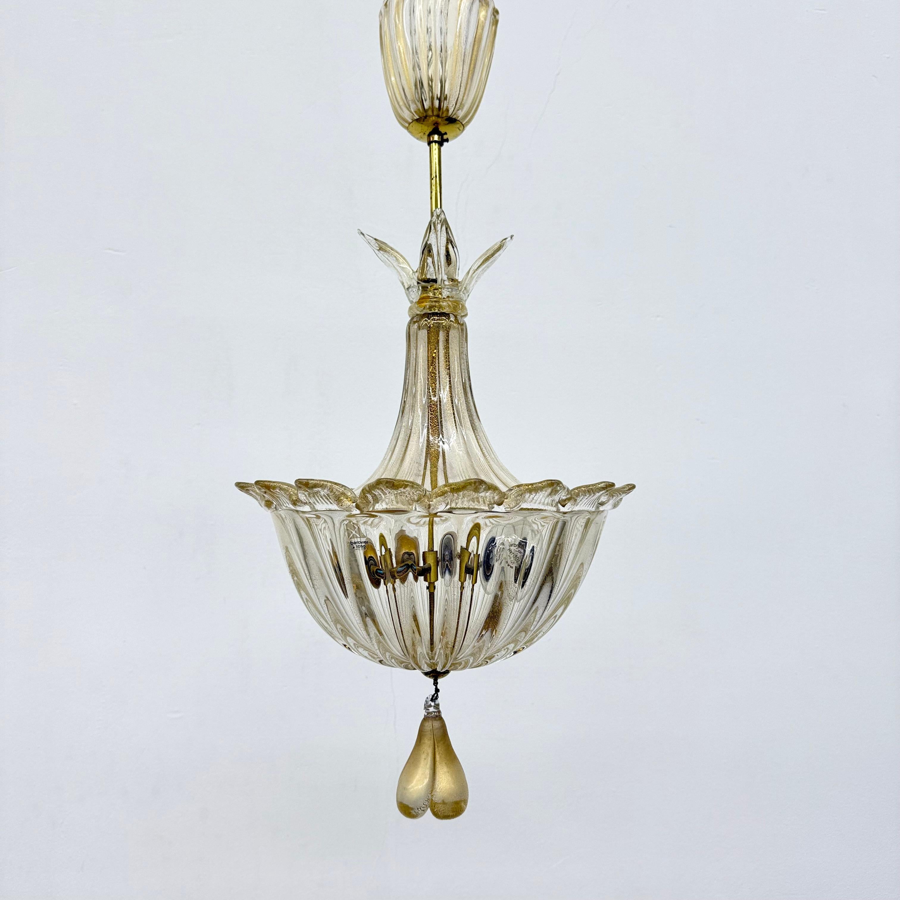 Mid-Century moderno Lampada a sospensione in vetro di Murano e oro di Barovier&Toso , anni '70 in vendita