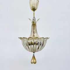 Barovier & Toso Murano glass with gold hanging lamp , 1970s