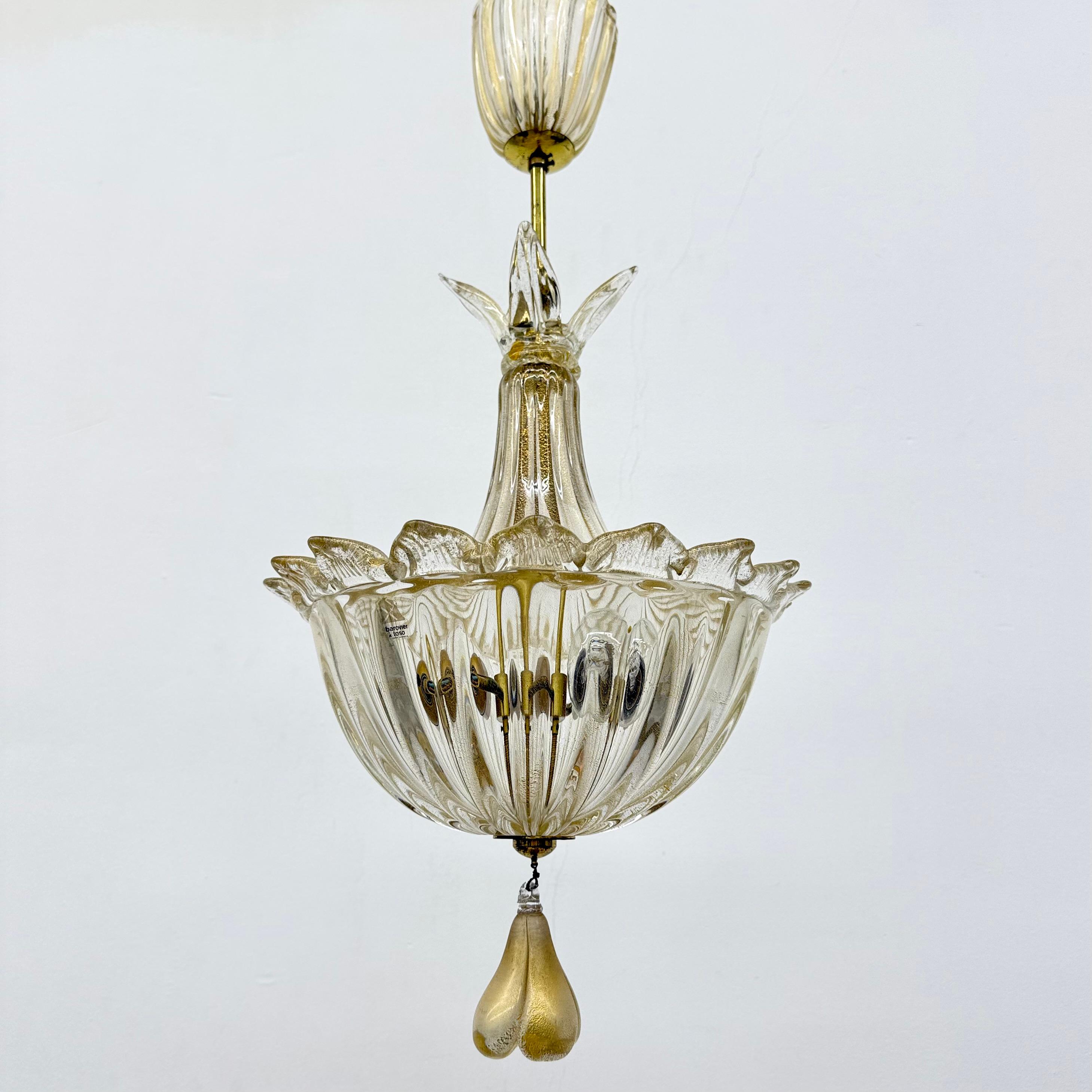 Fine XX secolo Lampada a sospensione in vetro di Murano e oro di Barovier&Toso , anni '70 in vendita