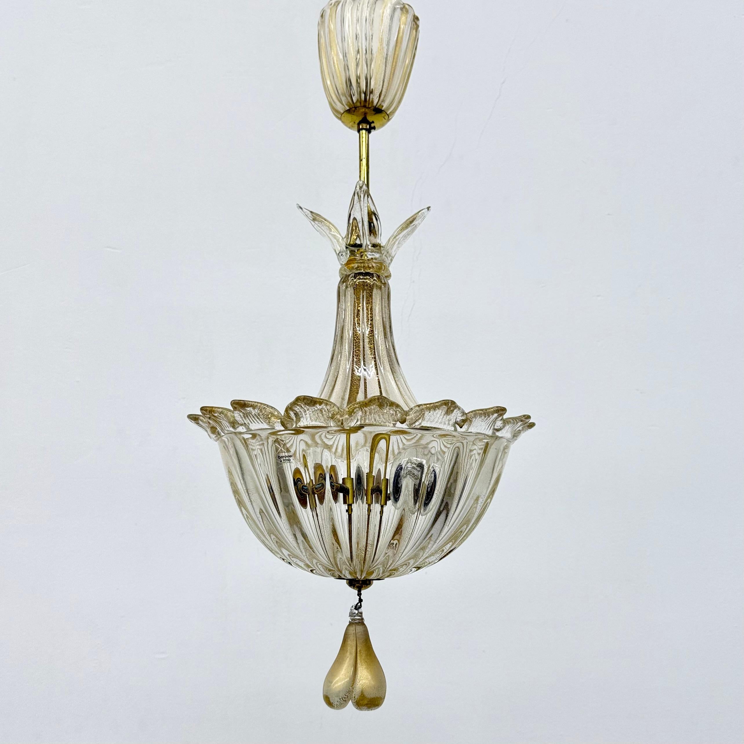 Metallo Lampada a sospensione in vetro di Murano e oro di Barovier&Toso , anni '70 in vendita