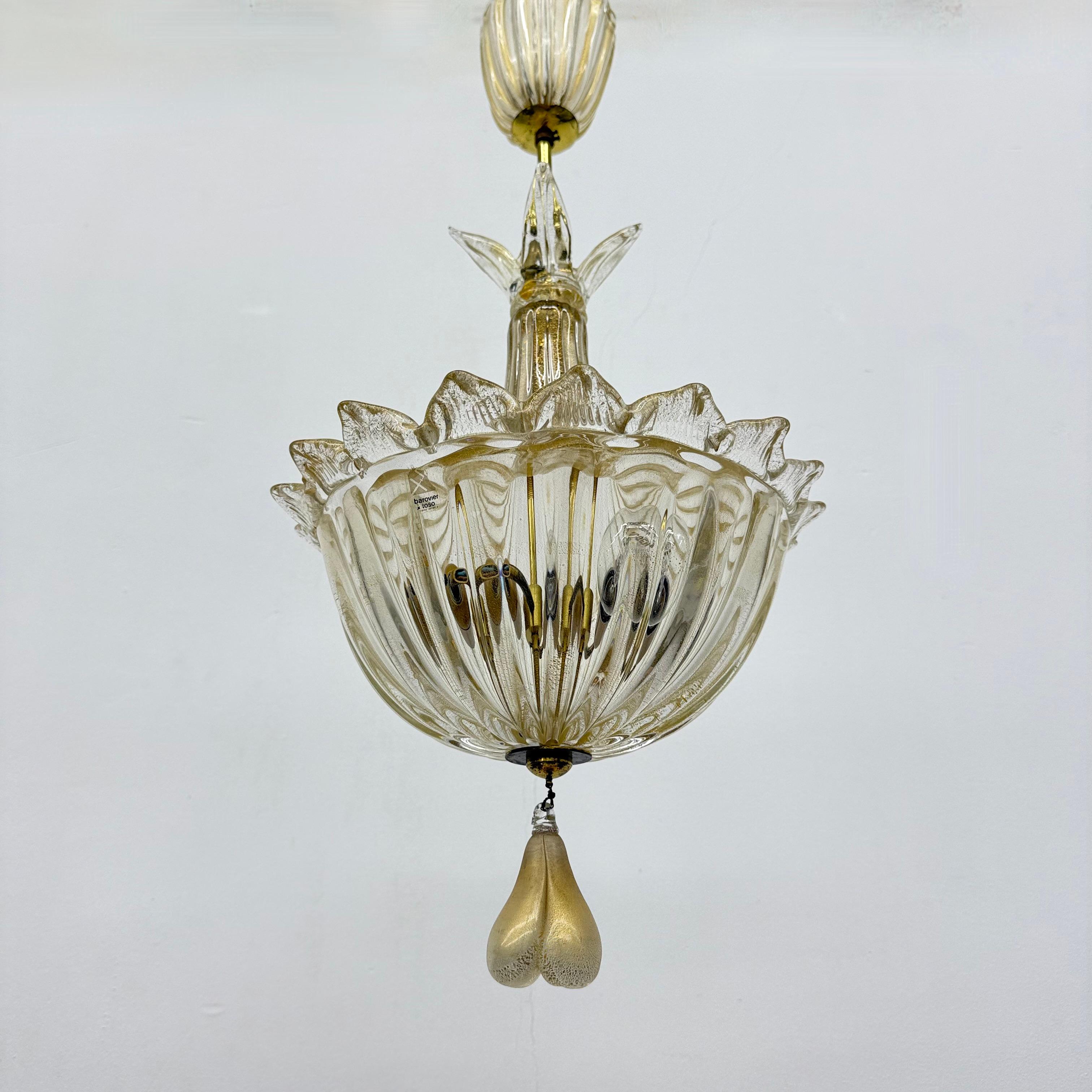 Lampada a sospensione in vetro di Murano e oro di Barovier&Toso , anni '70 in vendita 1