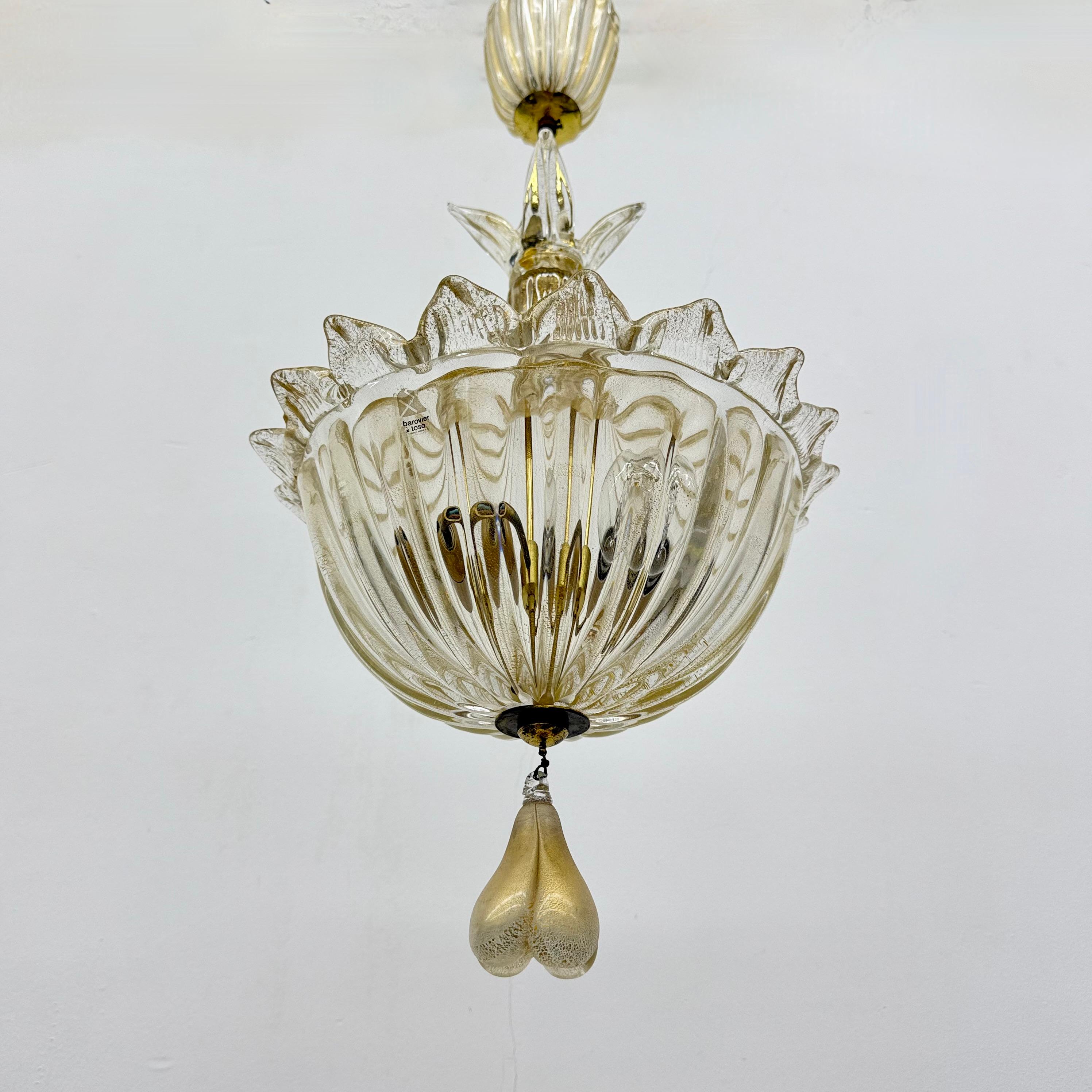 Lampada a sospensione in vetro di Murano e oro di Barovier&Toso , anni '70 in vendita 2
