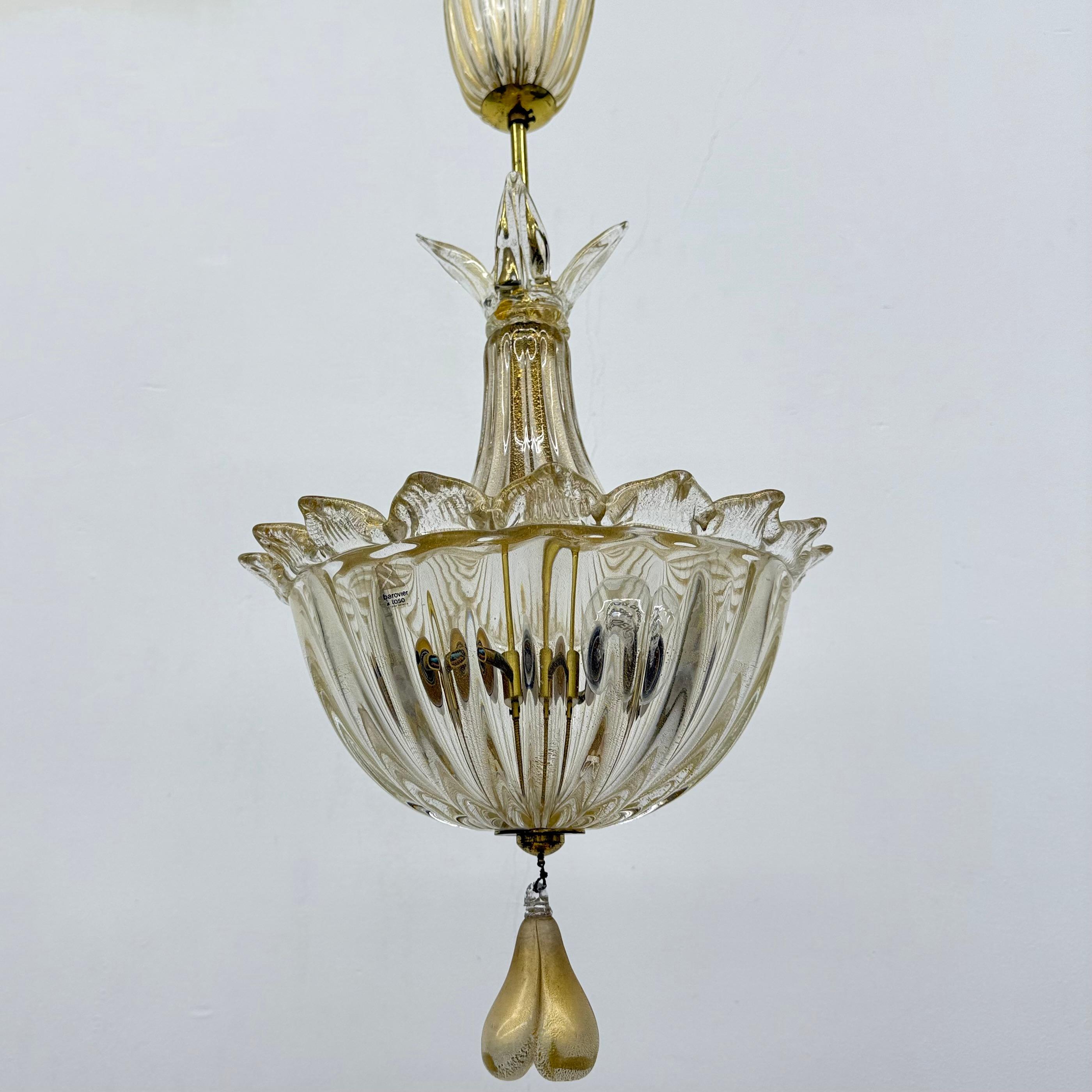 Lampada a sospensione in vetro di Murano e oro di Barovier&Toso , anni '70 in vendita 3