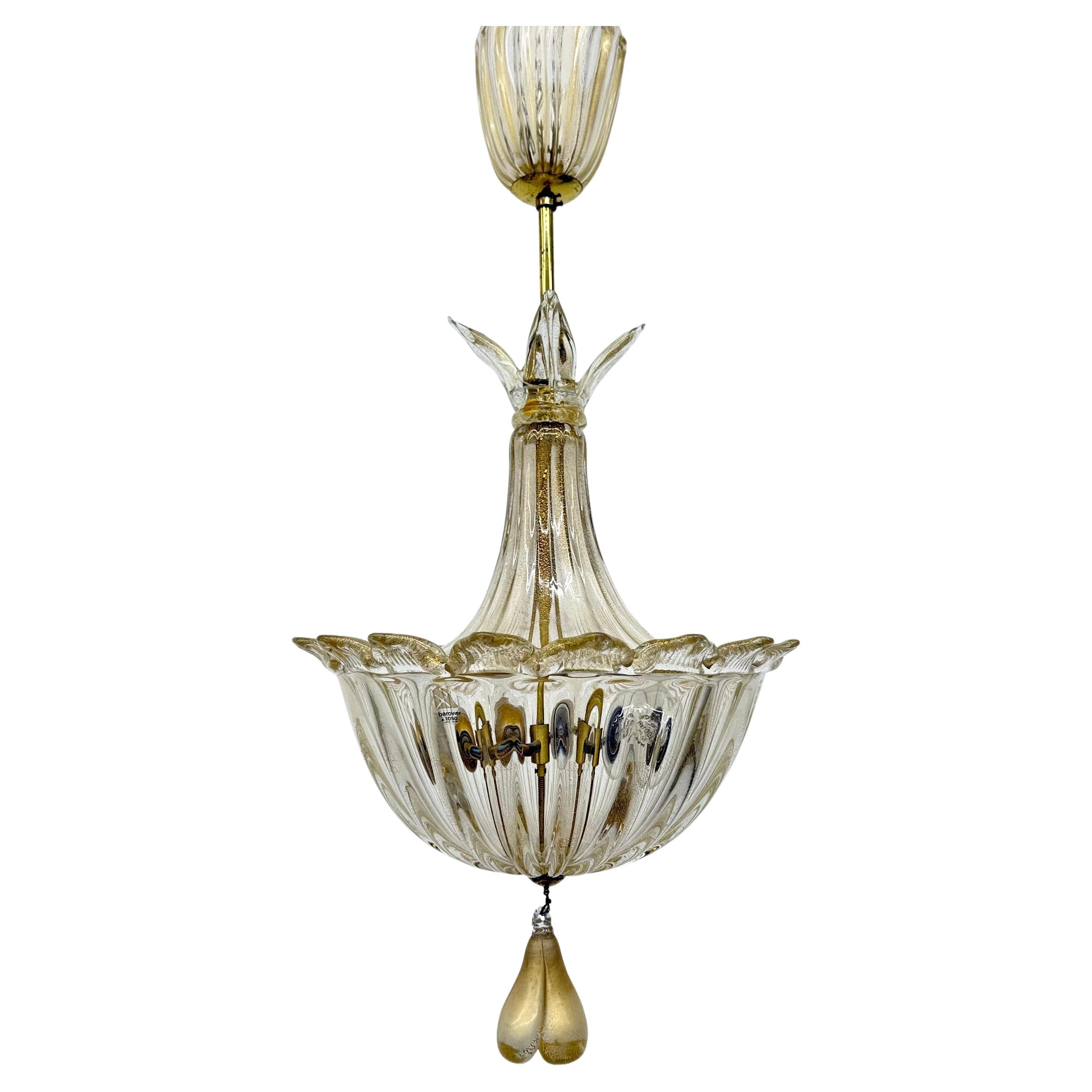 Lampada a sospensione in vetro di Murano e oro di Barovier&Toso , anni '70 in vendita