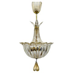 Barovier & Toso Murano glass with gold hanging lamp , 1970s