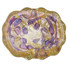 Italienischer Barovier Toso Aschenbecher aus Murano-Kunstglas mit Goldflecken und lila-blauen Flecken