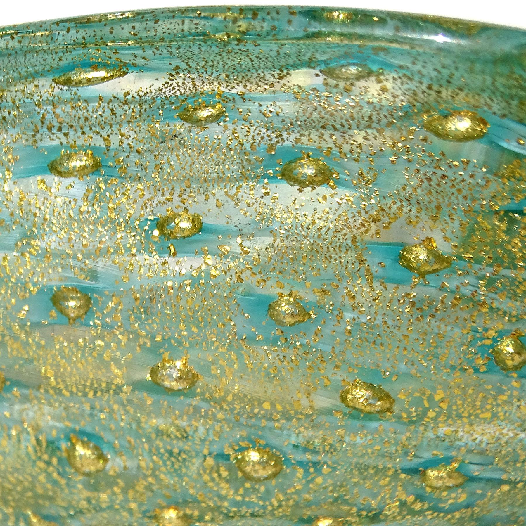Barovier&Toso Murano Ciotola a cuore in vetro artistico italiano con fiocchi d'oro e nastro verde acqua In condizioni buone in vendita a Kissimmee, FL