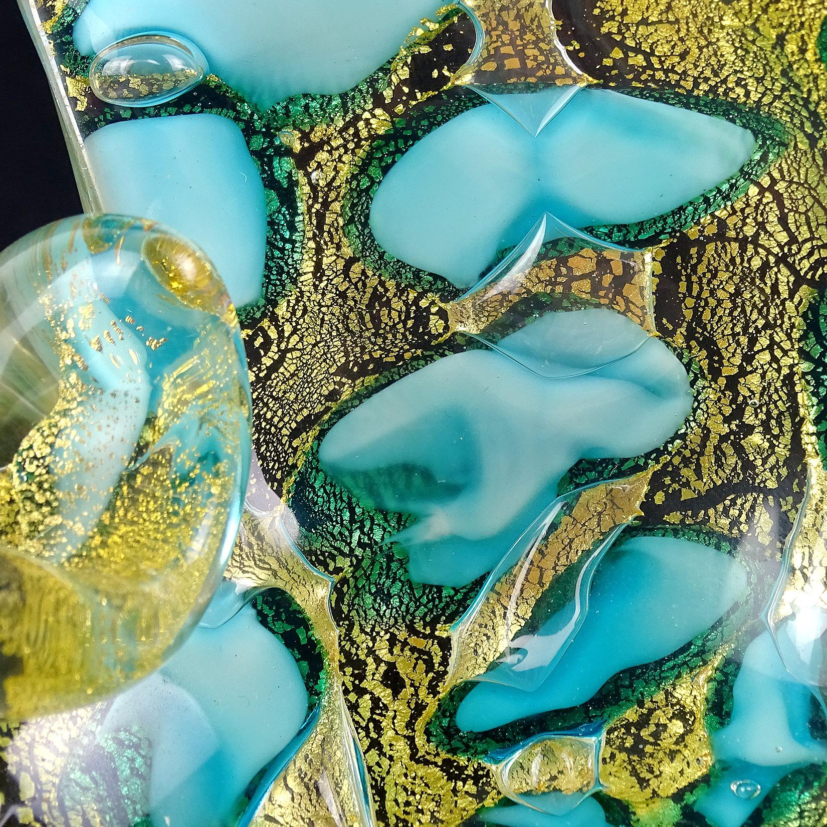 Barovier Toso Murano Gold Flecks Blue Spots Italian Art Glass Bowl Ashtray Dish 1