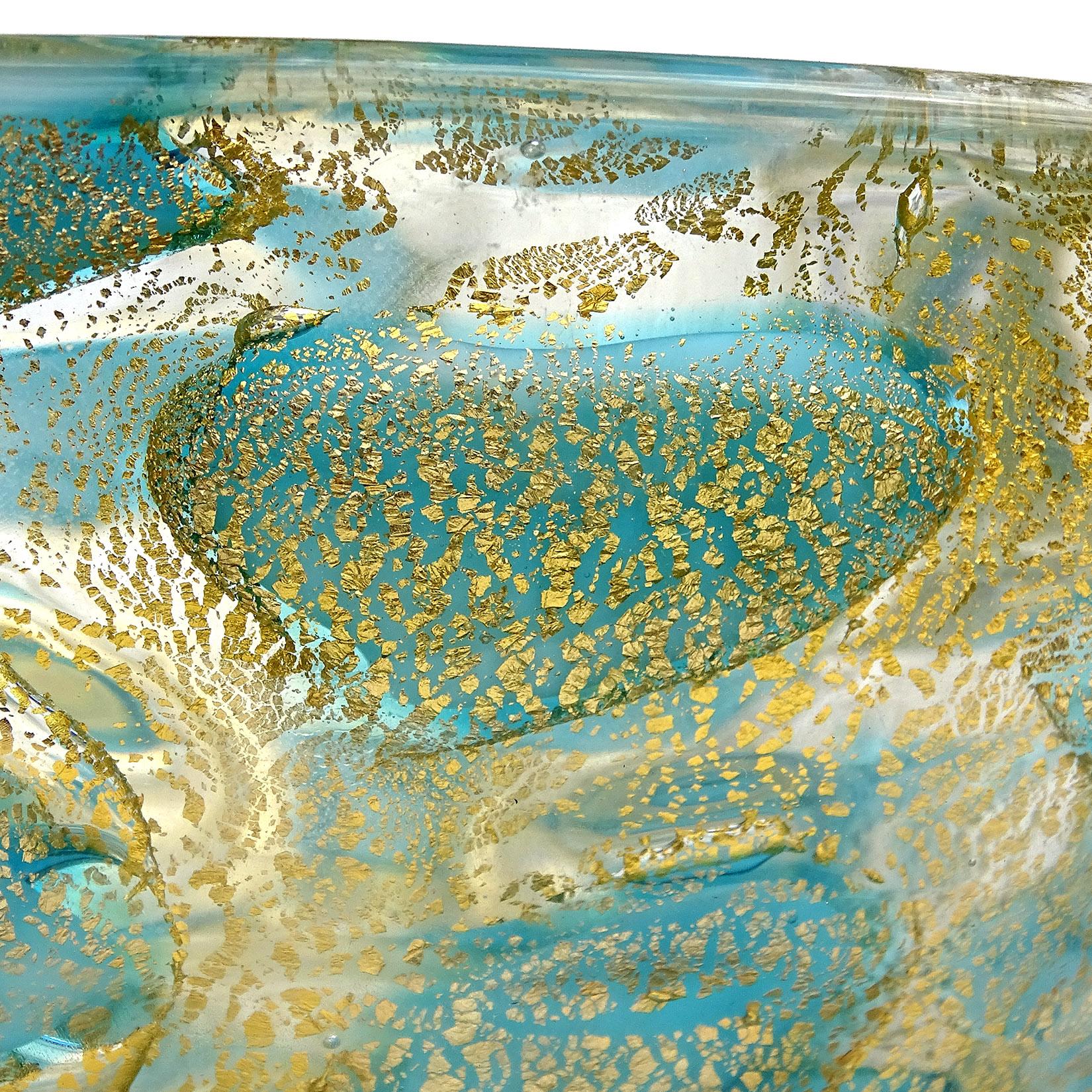 Barovier Toso Murano Gold Flecks Blue Spots Italian Art Glass Bowl Ashtray Dish 3