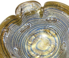 Barovier Toso Murano Gold Flecks Blue Swirl Italian Art Glass Heart Dish Bowl