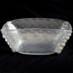 Barovier Toso Murano Gold Flecks Iridescent Italian Art Glass Center Bowl Vase