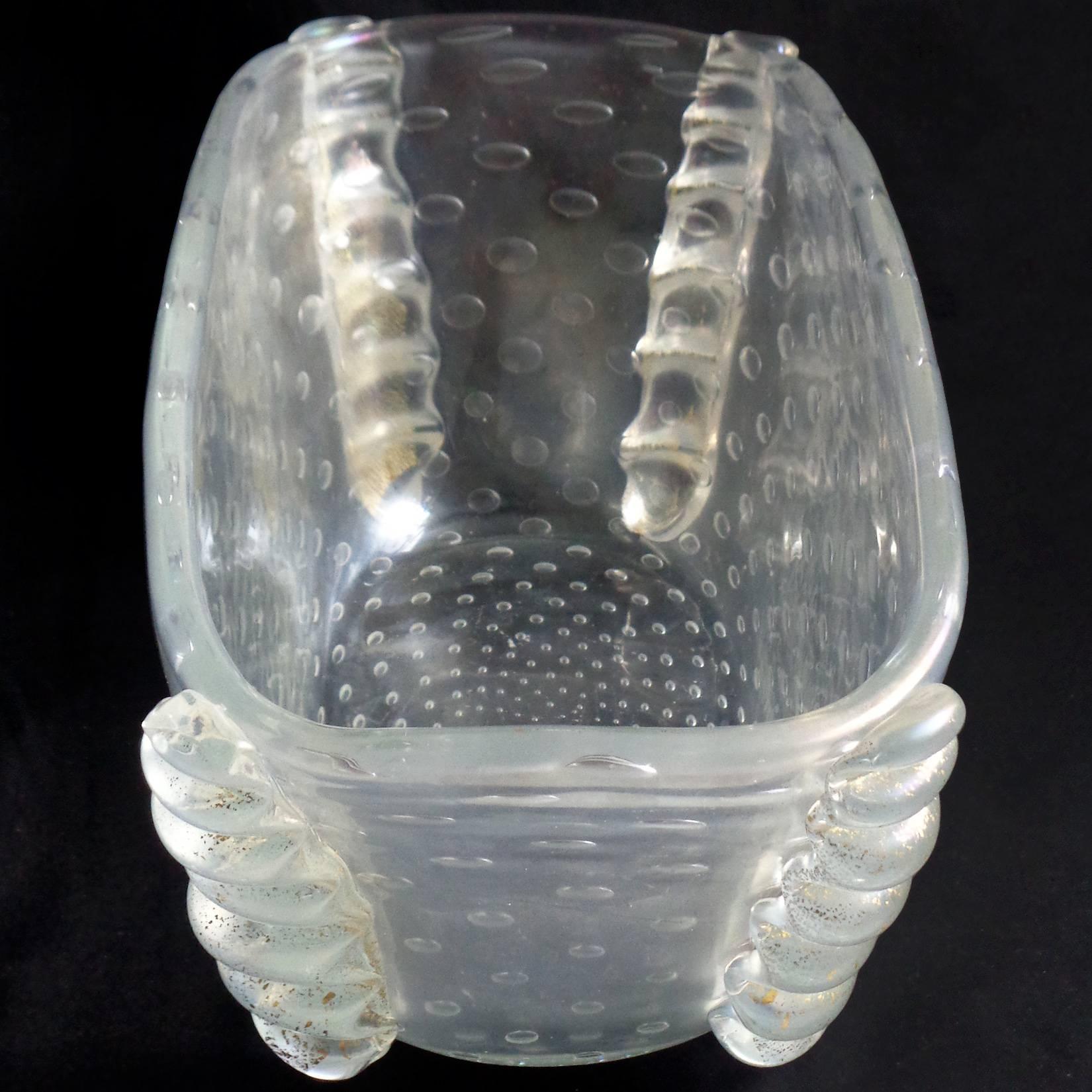 Italiano Barovier Toso Murano Vaso a ciotola da centro in vetro artistico italiano iridescente a chiazze d'oro in vendita