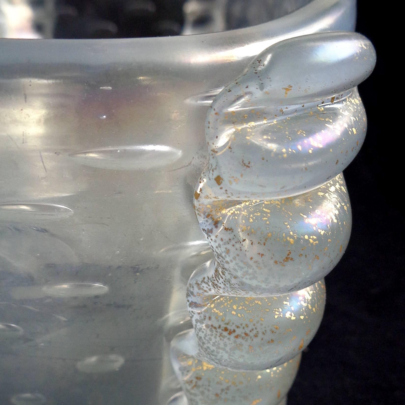 Fatto a mano Barovier Toso Murano Vaso a ciotola da centro in vetro artistico italiano iridescente a chiazze d'oro in vendita