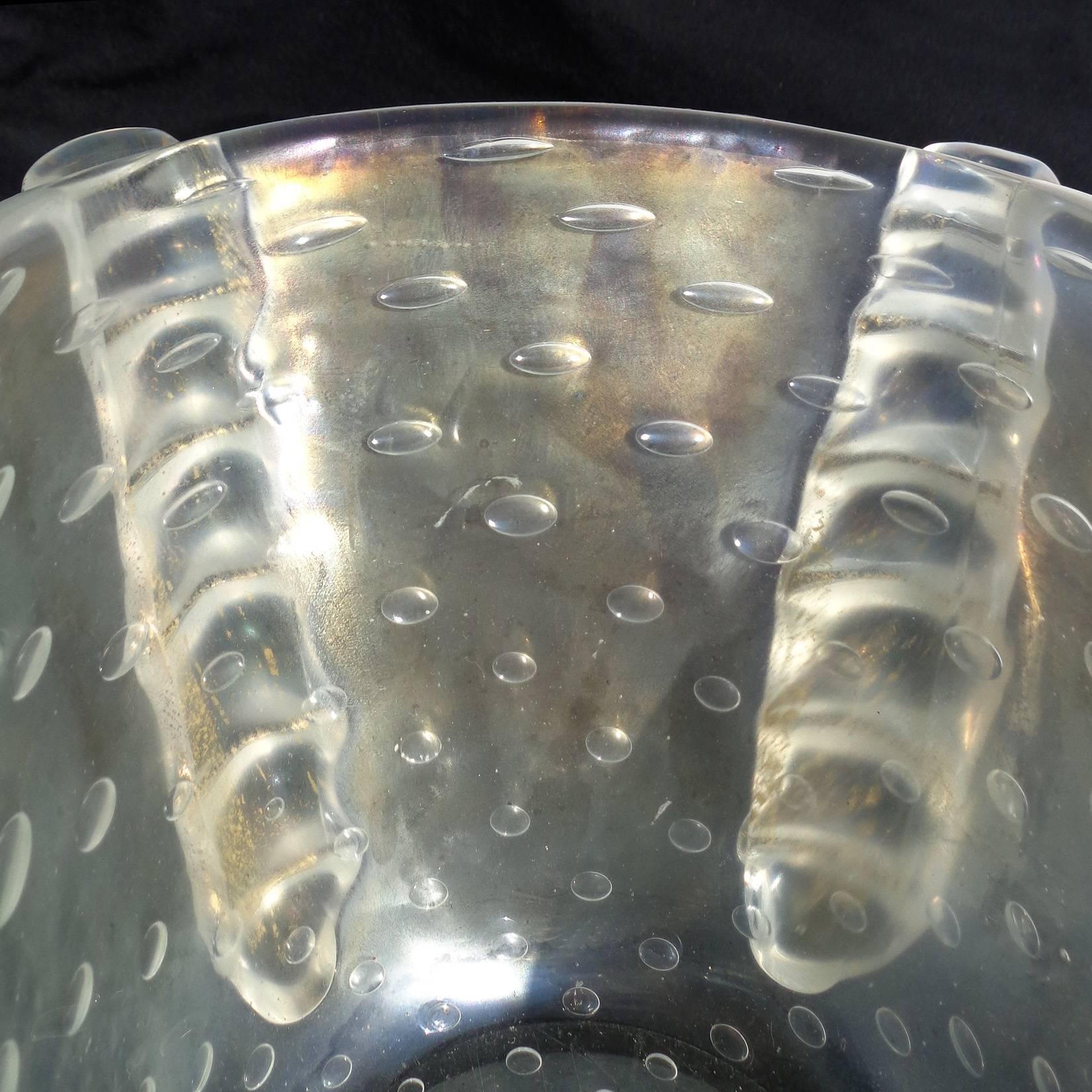 20th Century Barovier Toso Murano Gold Flecks Iridescent Italian Art Glass Center Bowl Vase For Sale