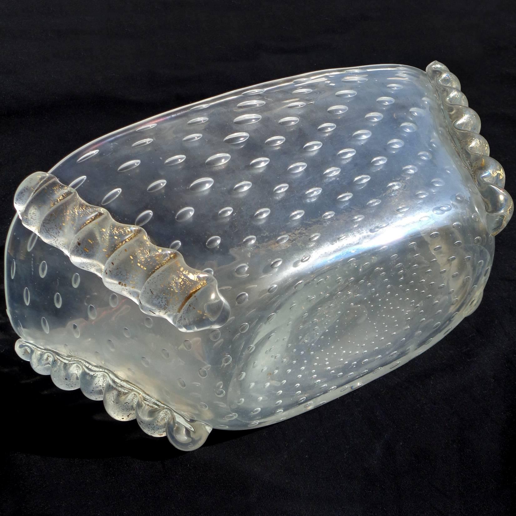 XX secolo Barovier Toso Murano Vaso a ciotola da centro in vetro artistico italiano iridescente a chiazze d'oro in vendita