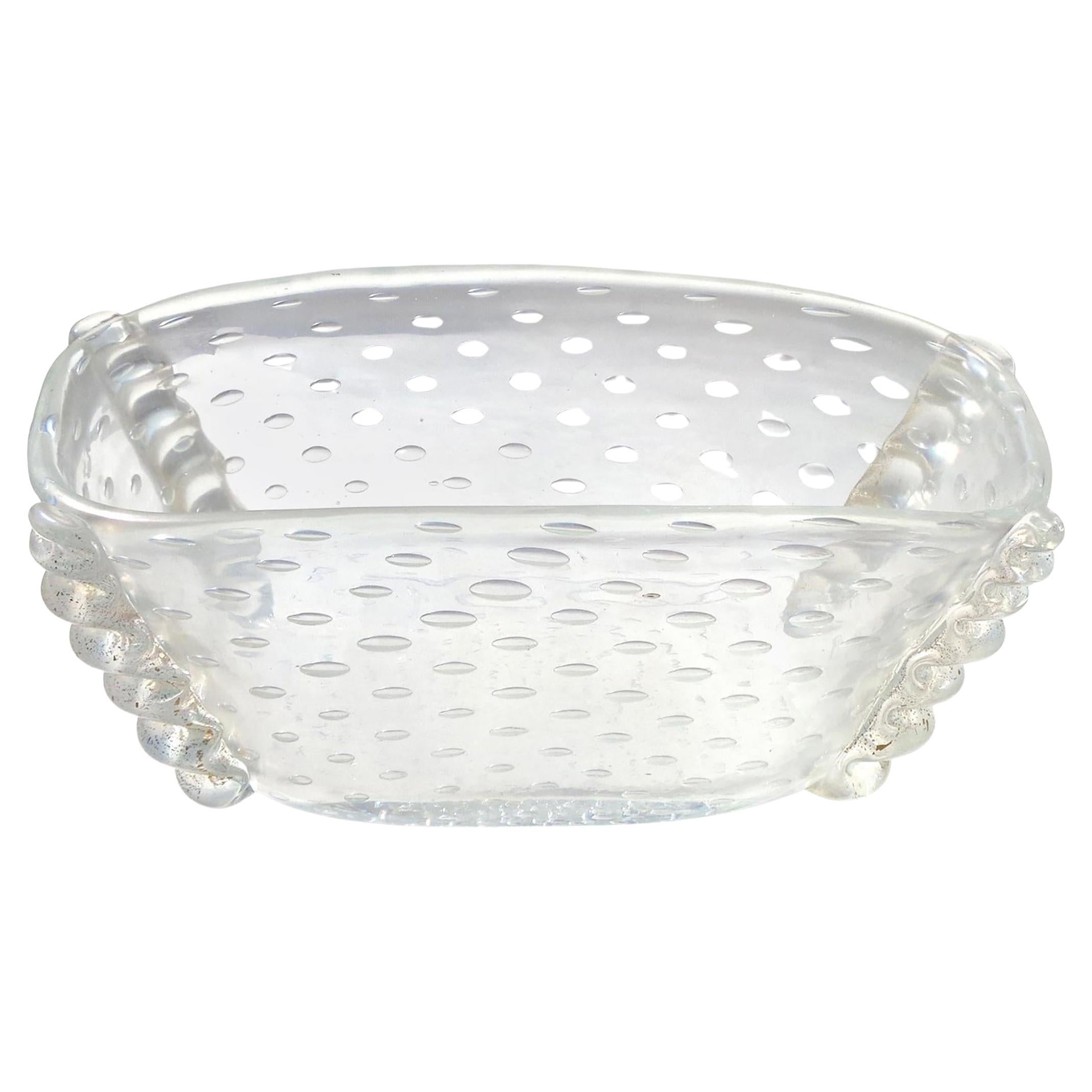 Barovier Toso Murano Gold Flecks Iridescent Italian Art Glass Center Bowl Vase