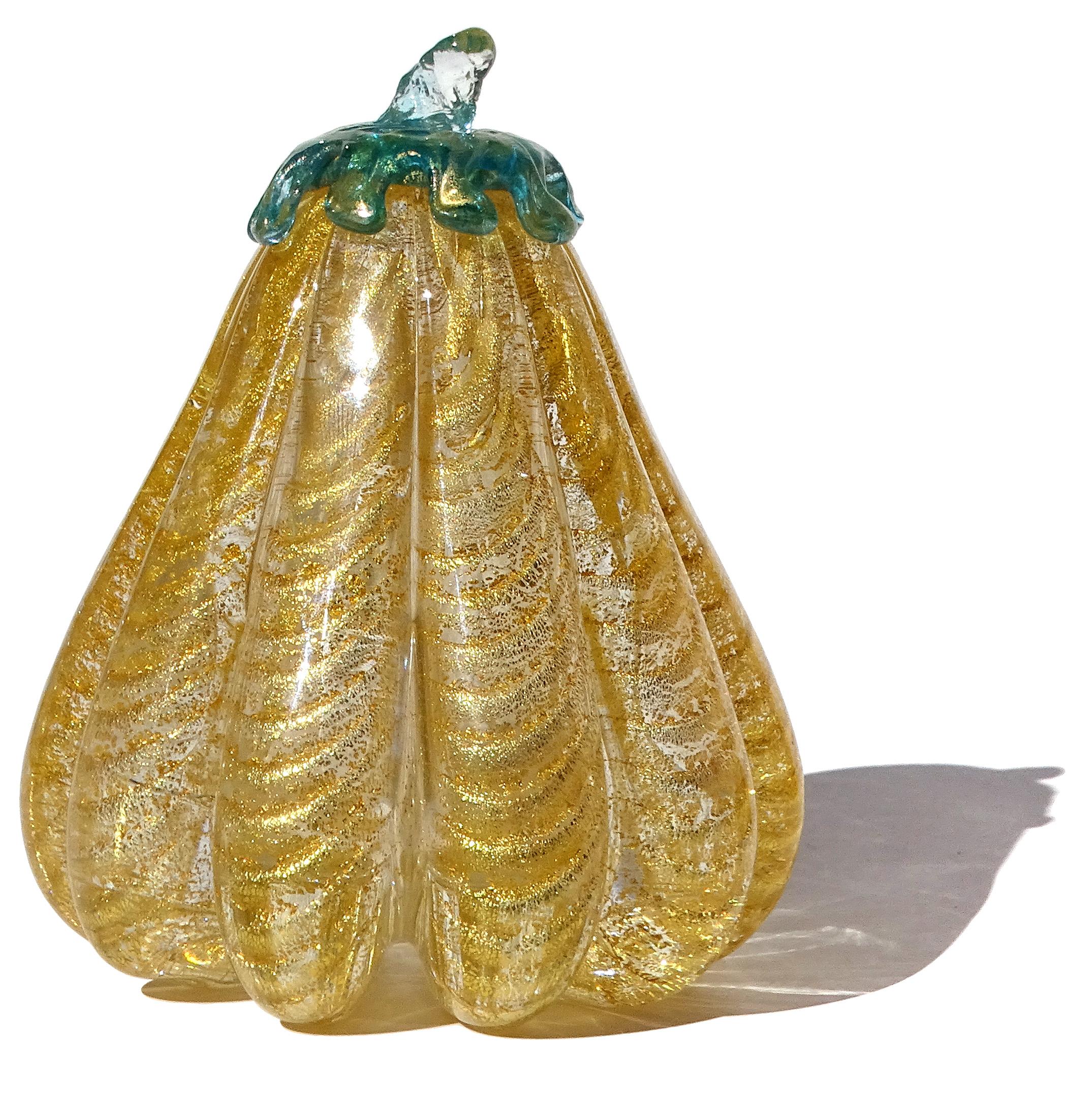 Fatto a mano Barovier&Toso Sculture di frutta in zucca e pepe in vetro artistico di Murano con riflessi dorati in vendita