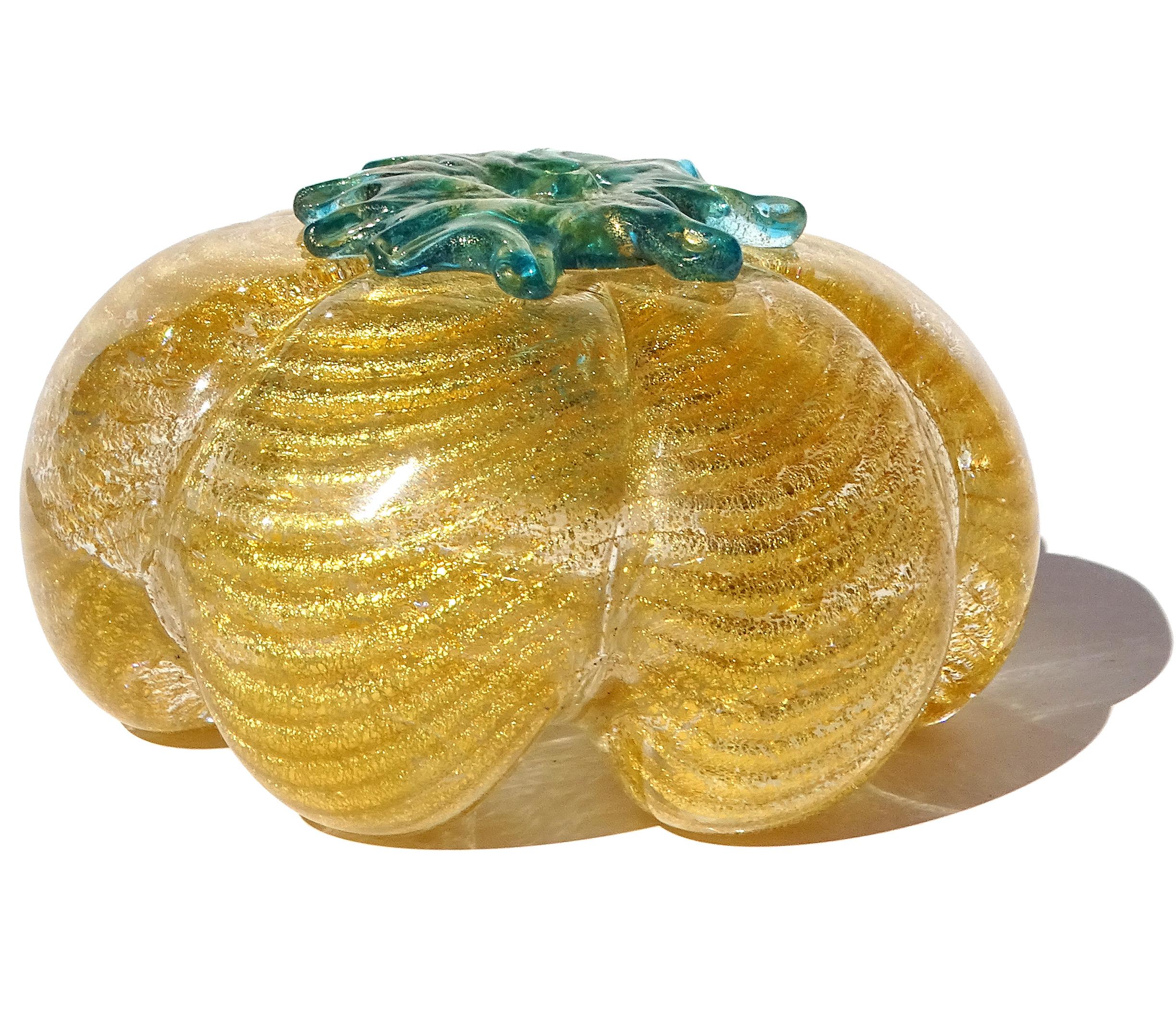 Vetro Barovier&Toso Sculture di frutta in zucca e pepe in vetro artistico di Murano con riflessi dorati in vendita