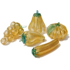 Barovier Toso Murano Gold Flecks Italian Art Glass Grapes Gourds Pepper Fruits