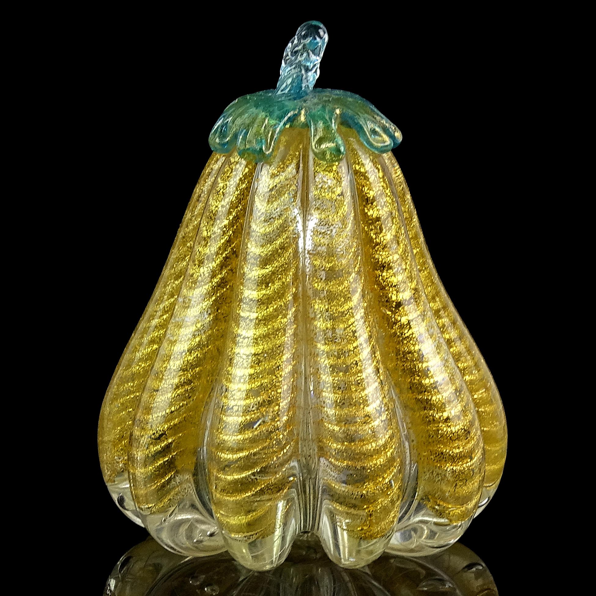 20th Century Barovier Toso Murano Gold Flecks Italian Art Glass Grapes Gourds Pepper Fruits