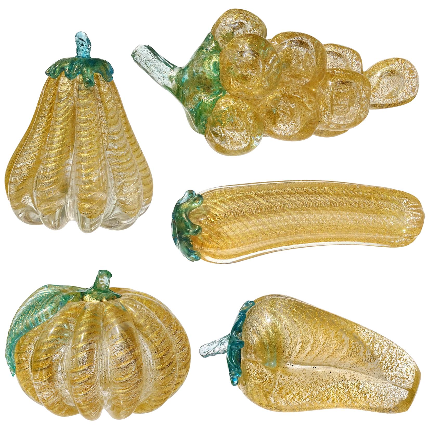 Barovier Toso Murano Gold Flecks Italian Art Glass Grapes Gourds Pepper Fruits