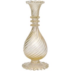 Barovier Toso Murano Gold Flecks Italian Art Glass Ribbed Footed Flower Vase