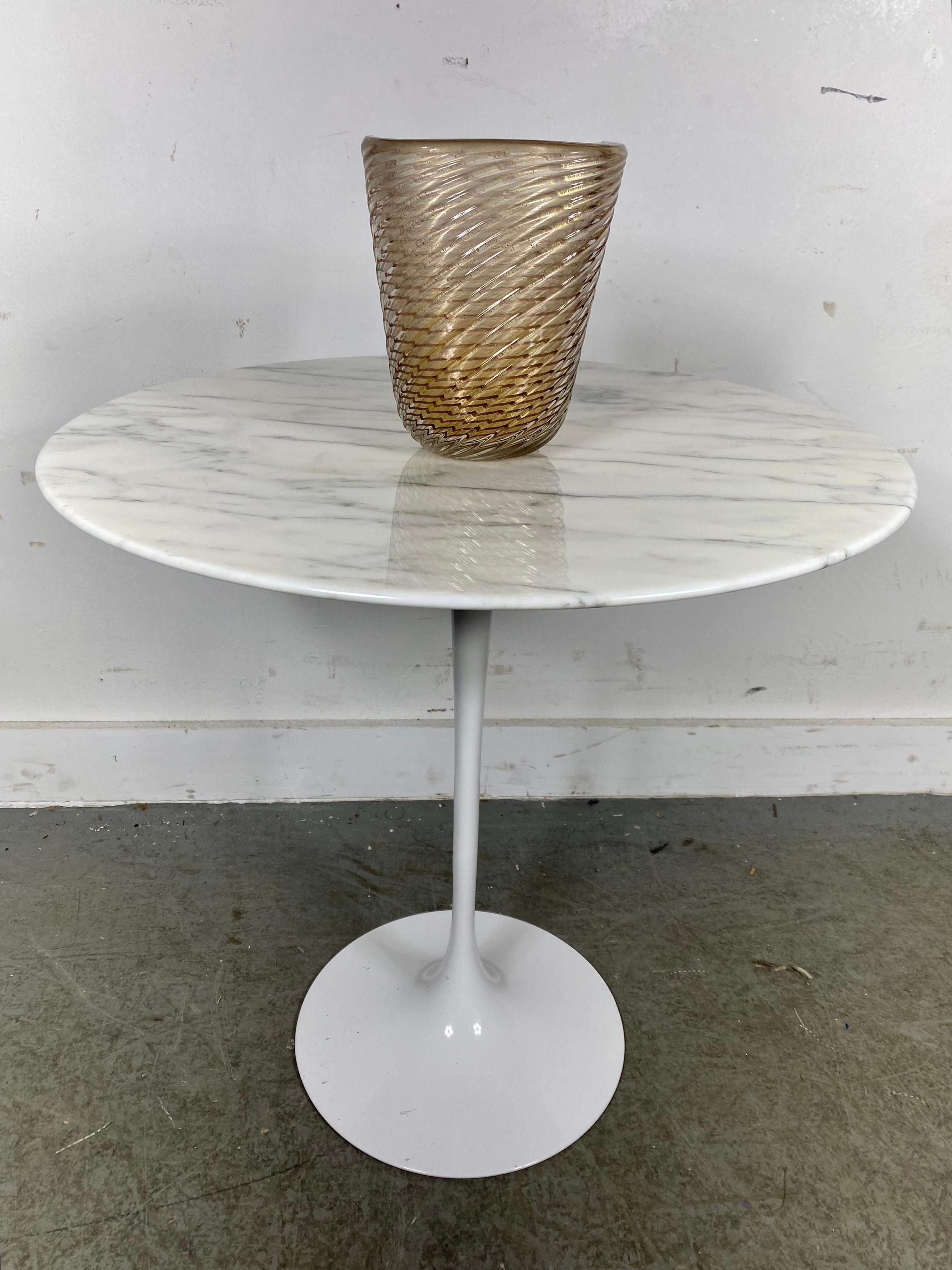 Barovier&Toso Murano Gold Flecks Italian Art Glass Ribbed Vase/ Vessel. 
 1950s 