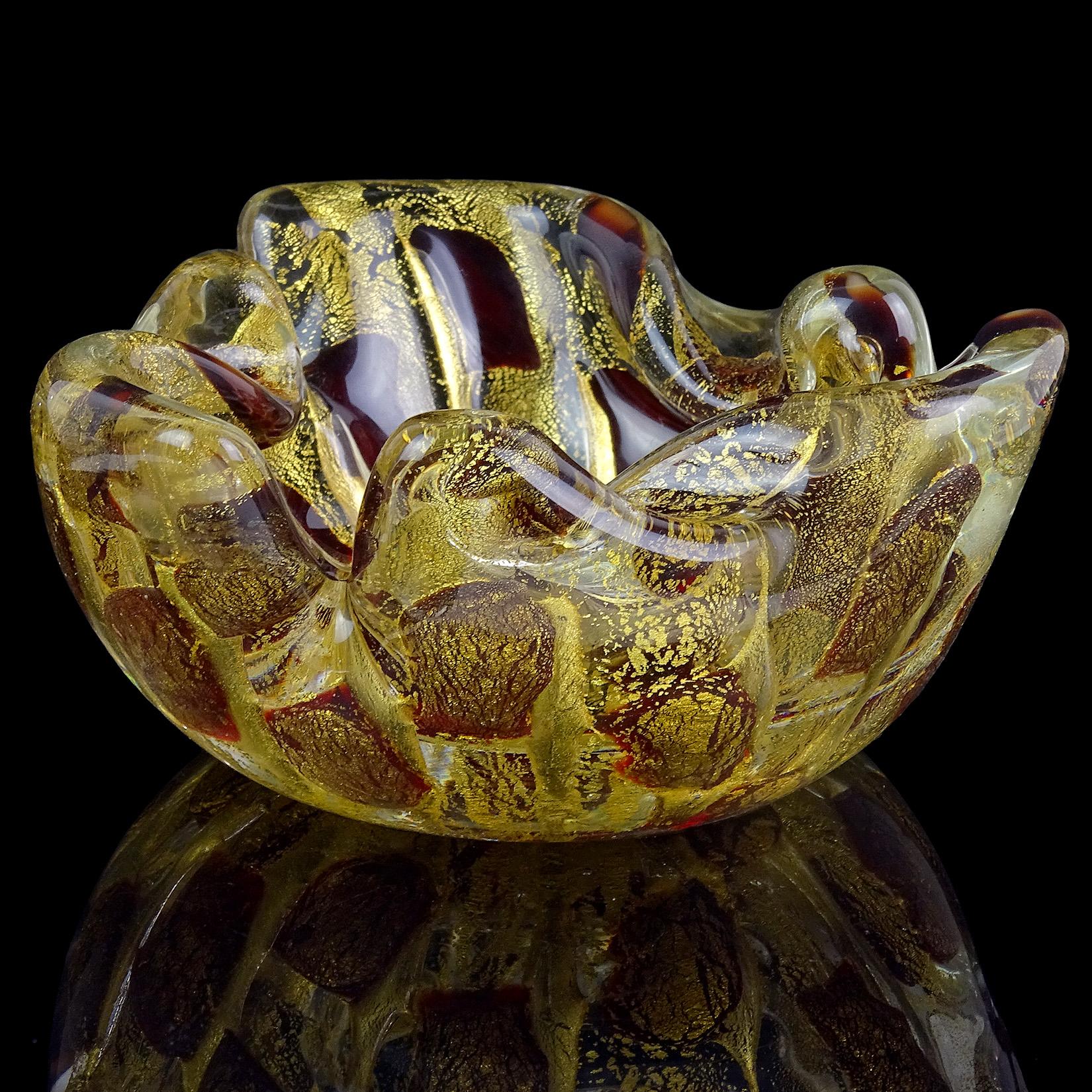 Barovier Toso Murano Gold Flecks Italian Art Glass Scissor Cut Rim Ashtray Dish 5