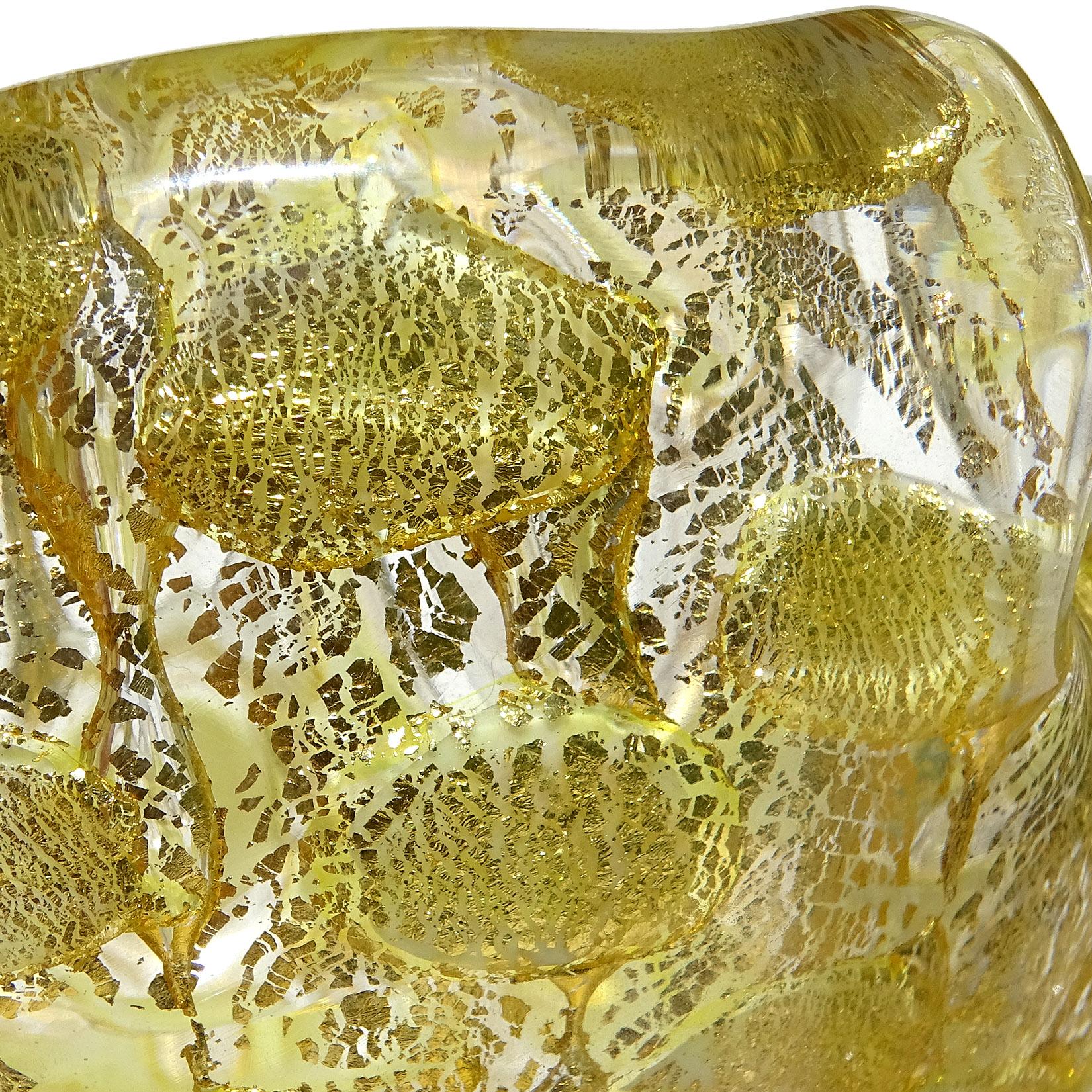 Barovier Toso Murano Gold Flecks Italian Art Glass Scissor Cut Rim Ashtray Dish 6